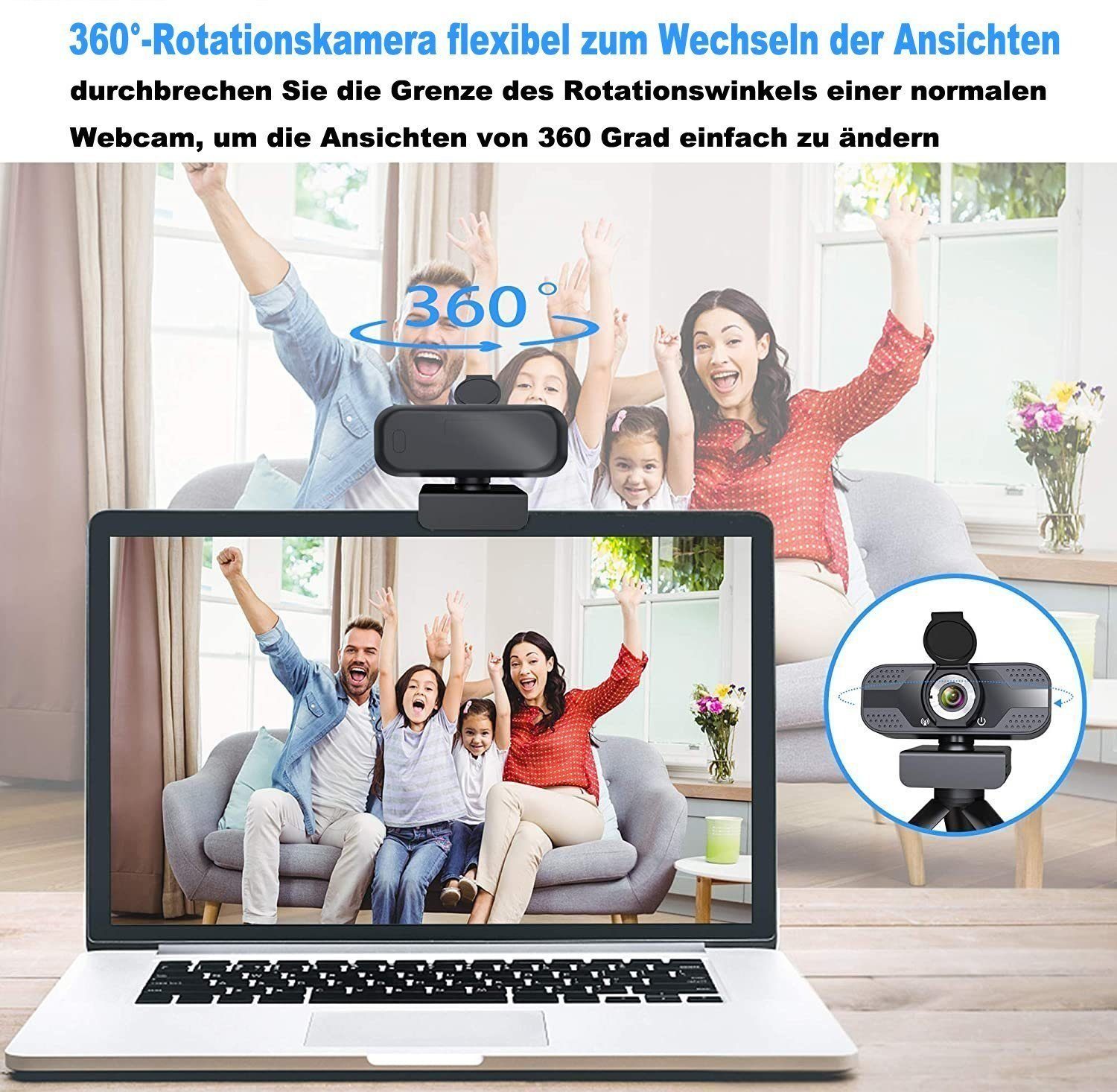 Mutoy 1080P Webcam mit Mikrofon und Ringlicht, Full HD Facecam Full HD-Webcam (HD, WLAN (Wi-Fi), Live-Streaming Webcam mit Stativ 360°für PC/MAC/Desktop, USB Kamera Web Cam für YouTube,Skype,Xbox(Weiß/Warmes Licht)-notfall)