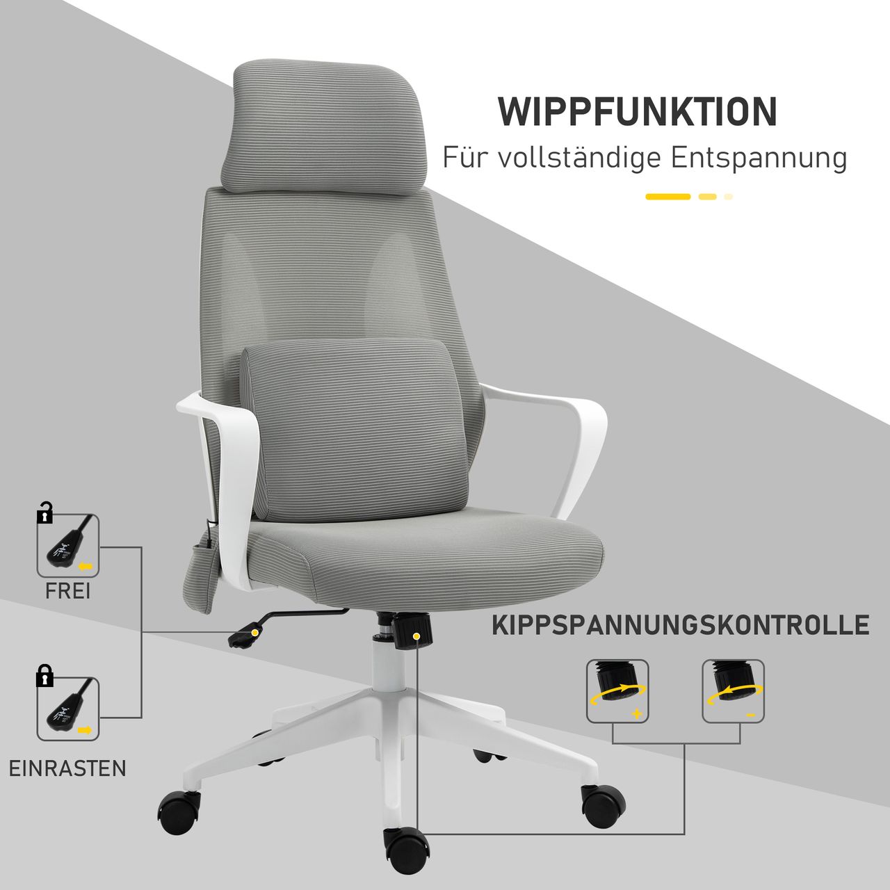 HOMCOM Vinsetto Bürostuhl Massagesessel mit Massagefunktion höhenverstellbar Grau