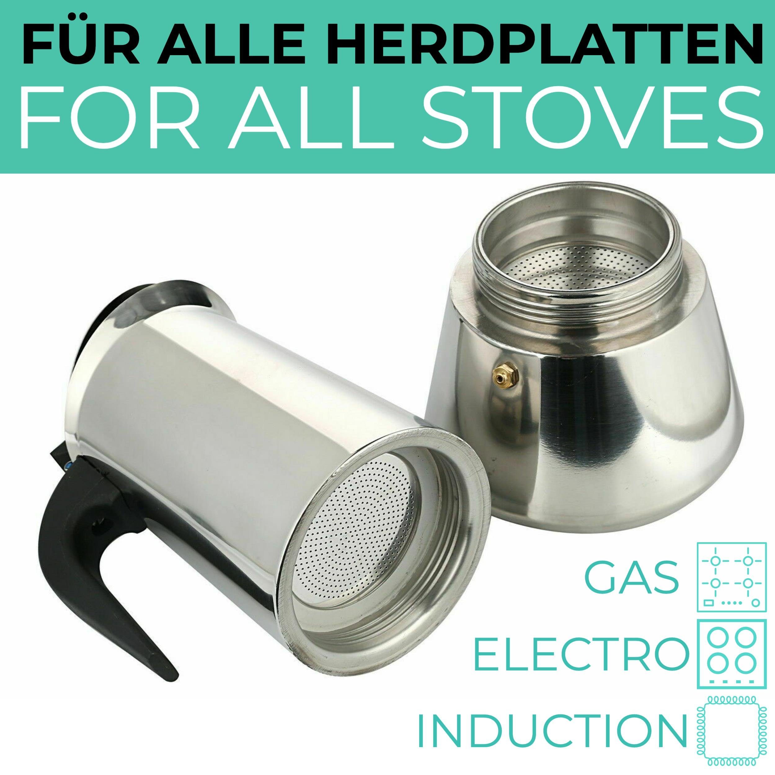 Cosumy Espressokocher Cosumy Espressokocher Set für 6 Tassen, mit Reinigungsbürste und Dosierlöffel - Induktion geeignet - Edelstahl Rostfrei