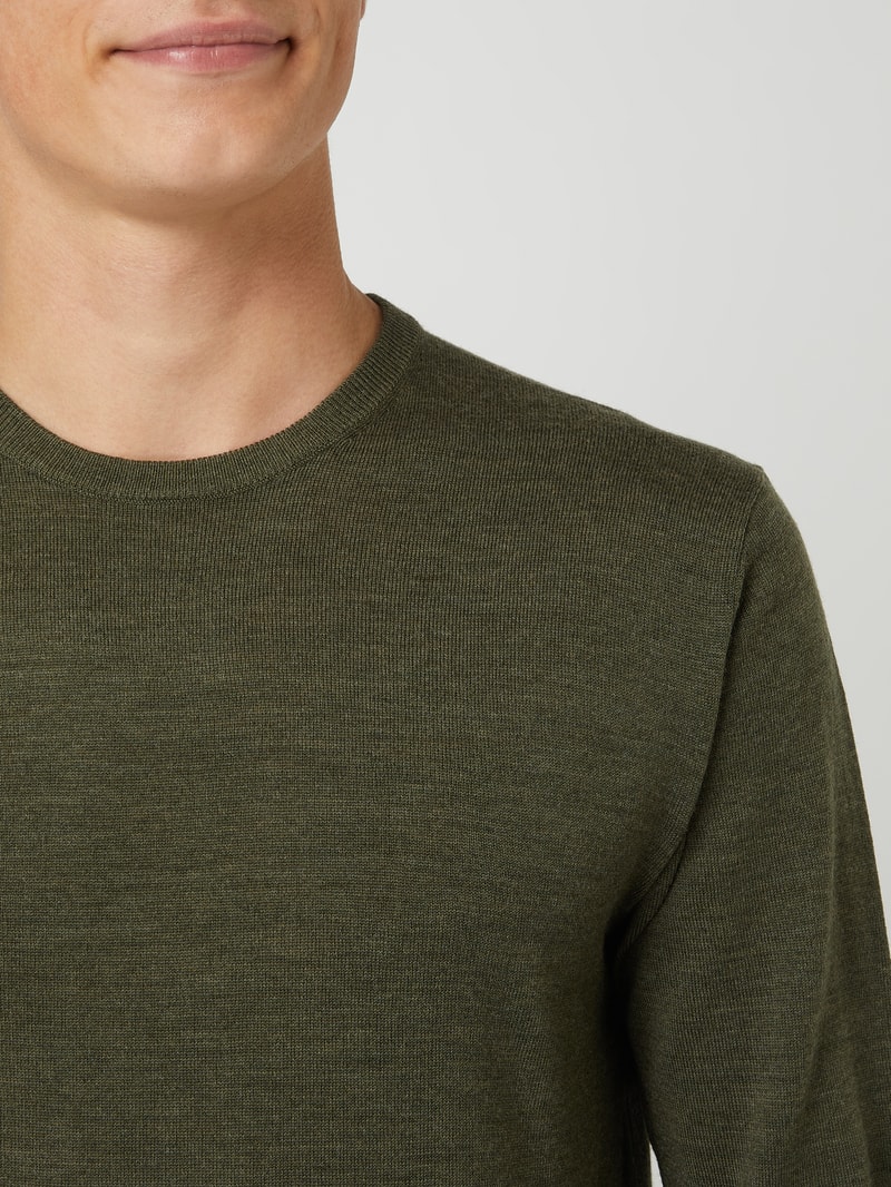 Pullover aus Merinowolle Modell 'Margrate' in dunkelgrün