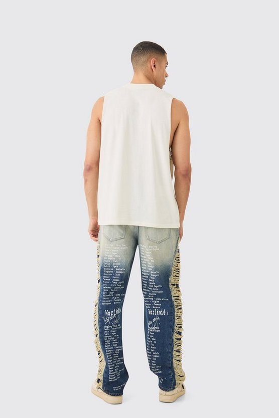 Lockere Jeans mit Rissen und Text-Print