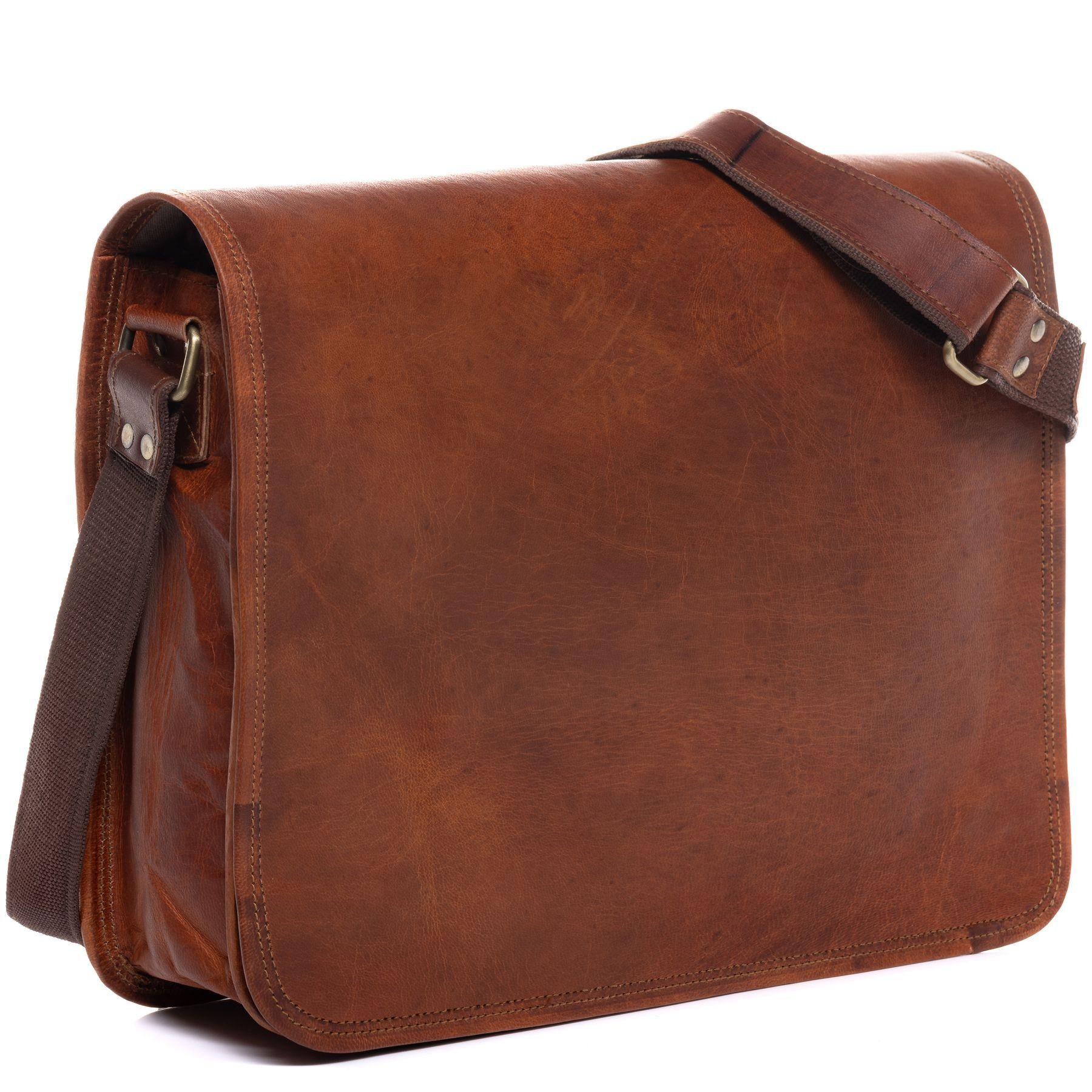SID & VAIN Laptoptasche CAMDEN, Messenger Bag 15 Zoll echt Leder Unisex, Aktentasche, hellbraun