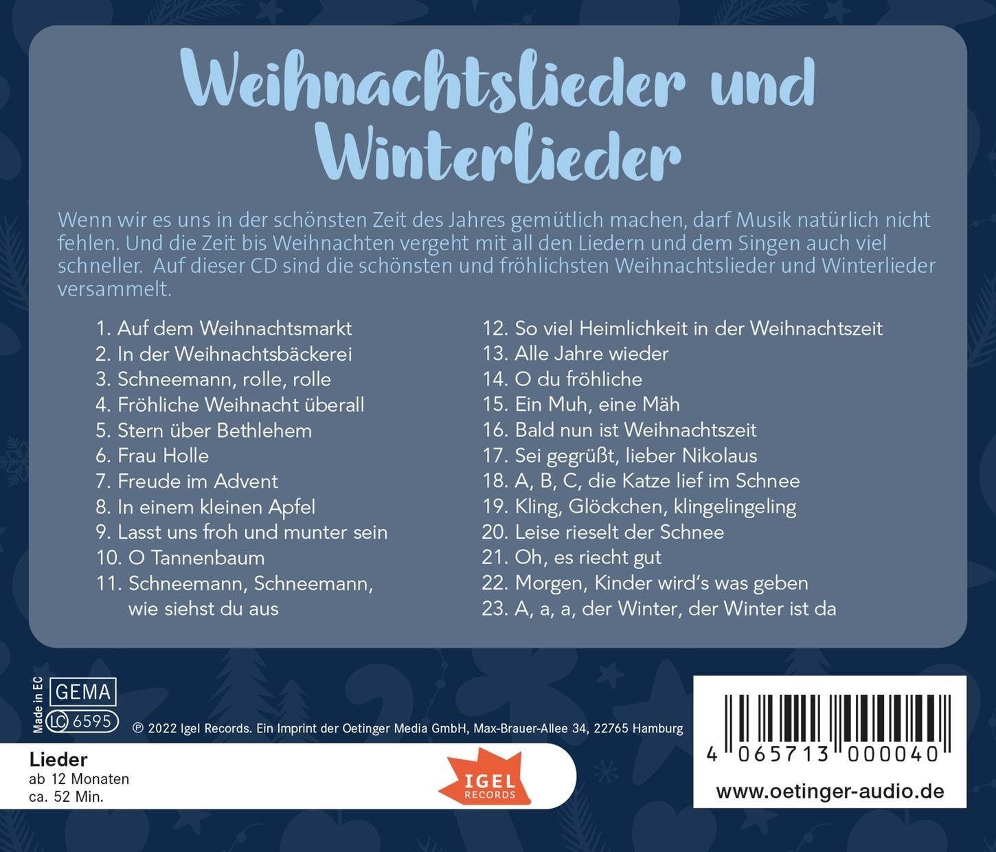 Oetinger Hörspiel Weihnachtslieder und Winterlieder