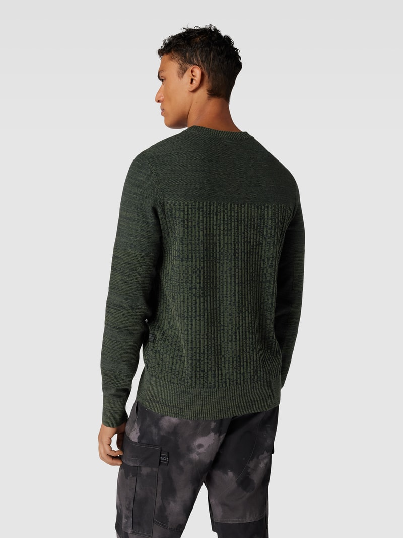 Strickpullover mit Strukturmuster in dunkelgrün meliert