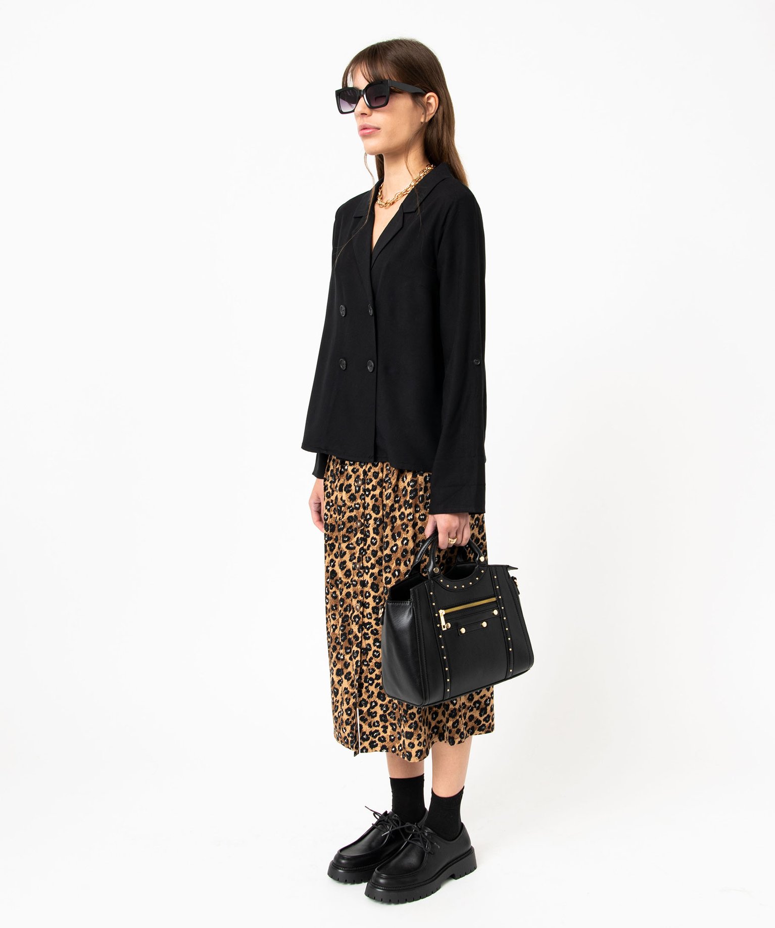 Chemise fluide à manches longues et double boutonnage femme noir | GEMO