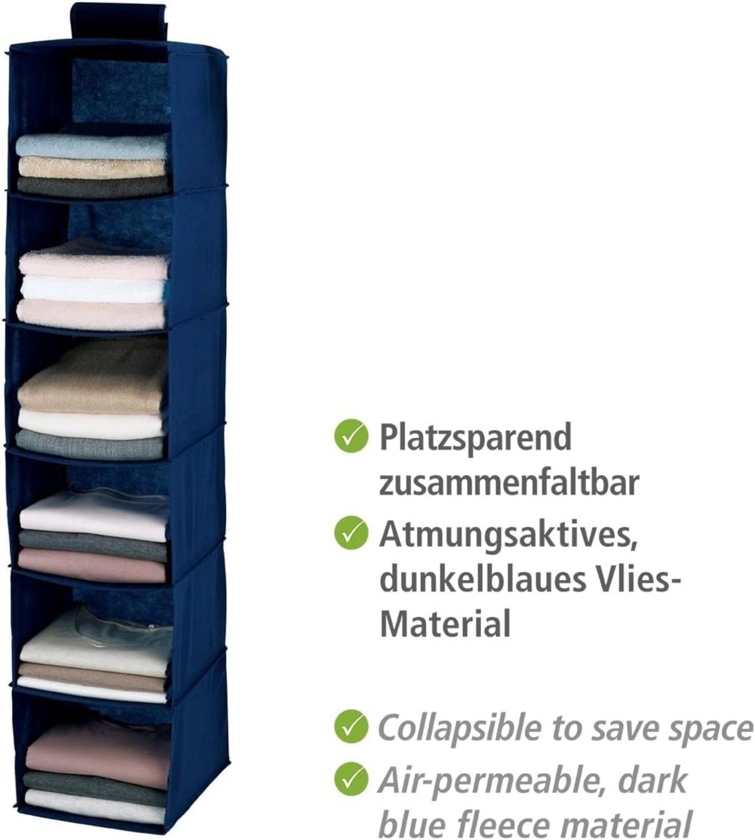 WENKO Kleidersack Wäschesortierer Air, Schrankorganizer mit 6 Fächern für Textilien