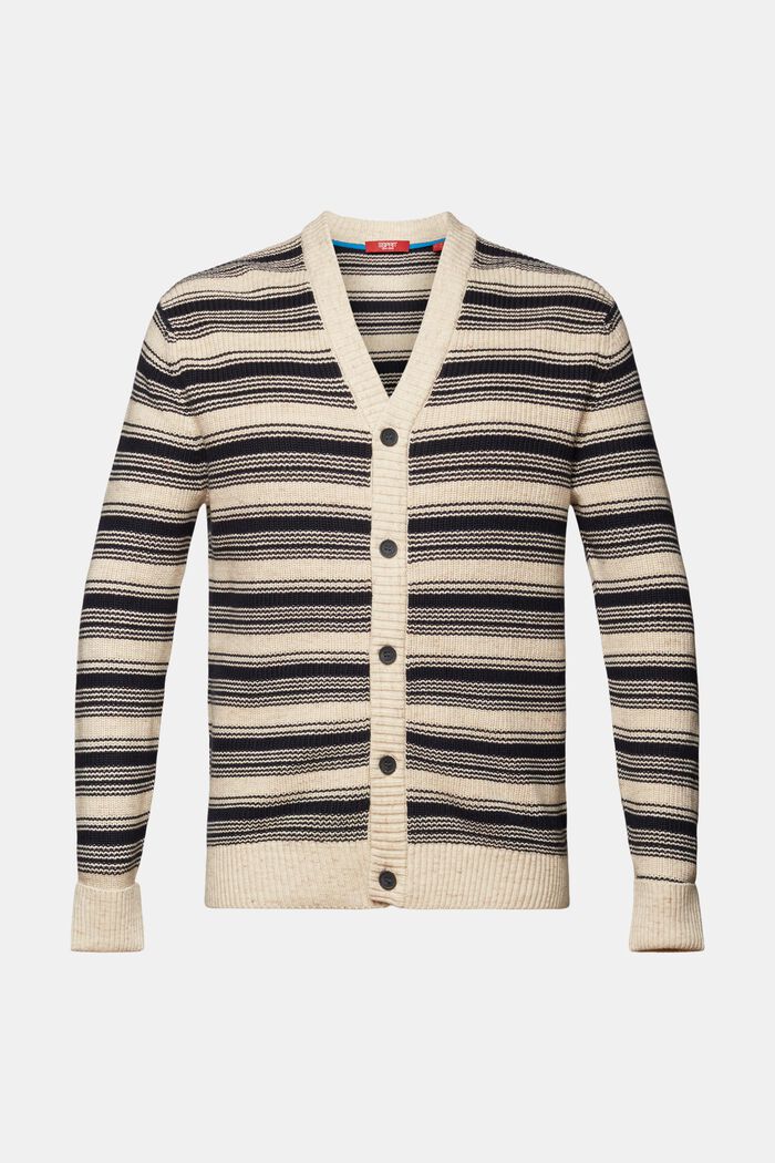 Gestreifter V-Ausschnitt-Cardigan, 100 % Baumwolle