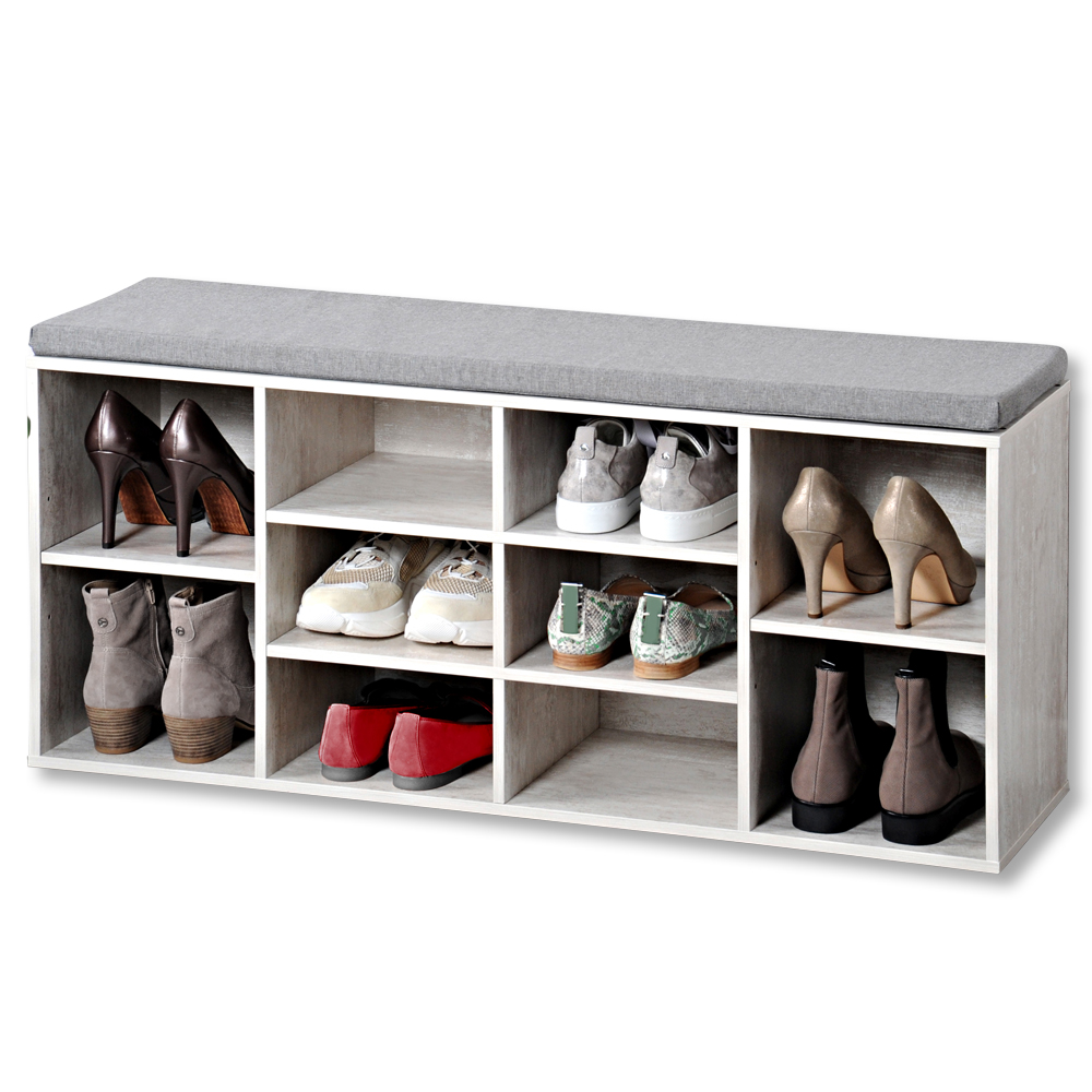 Kesper Schuhschrank mit Sitzkissen, weiß gekälkt