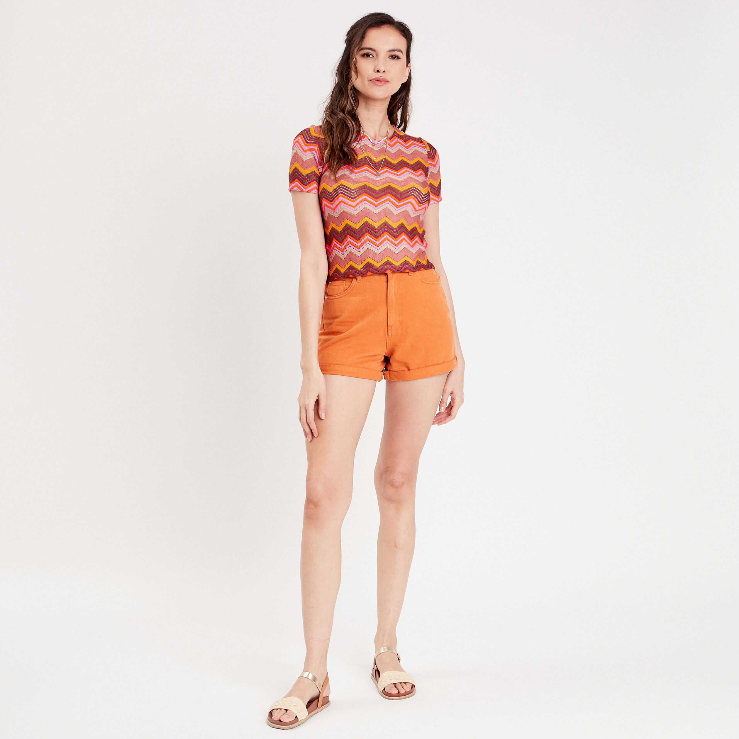 T-shirt manches courtes marron femme | Cache Cache