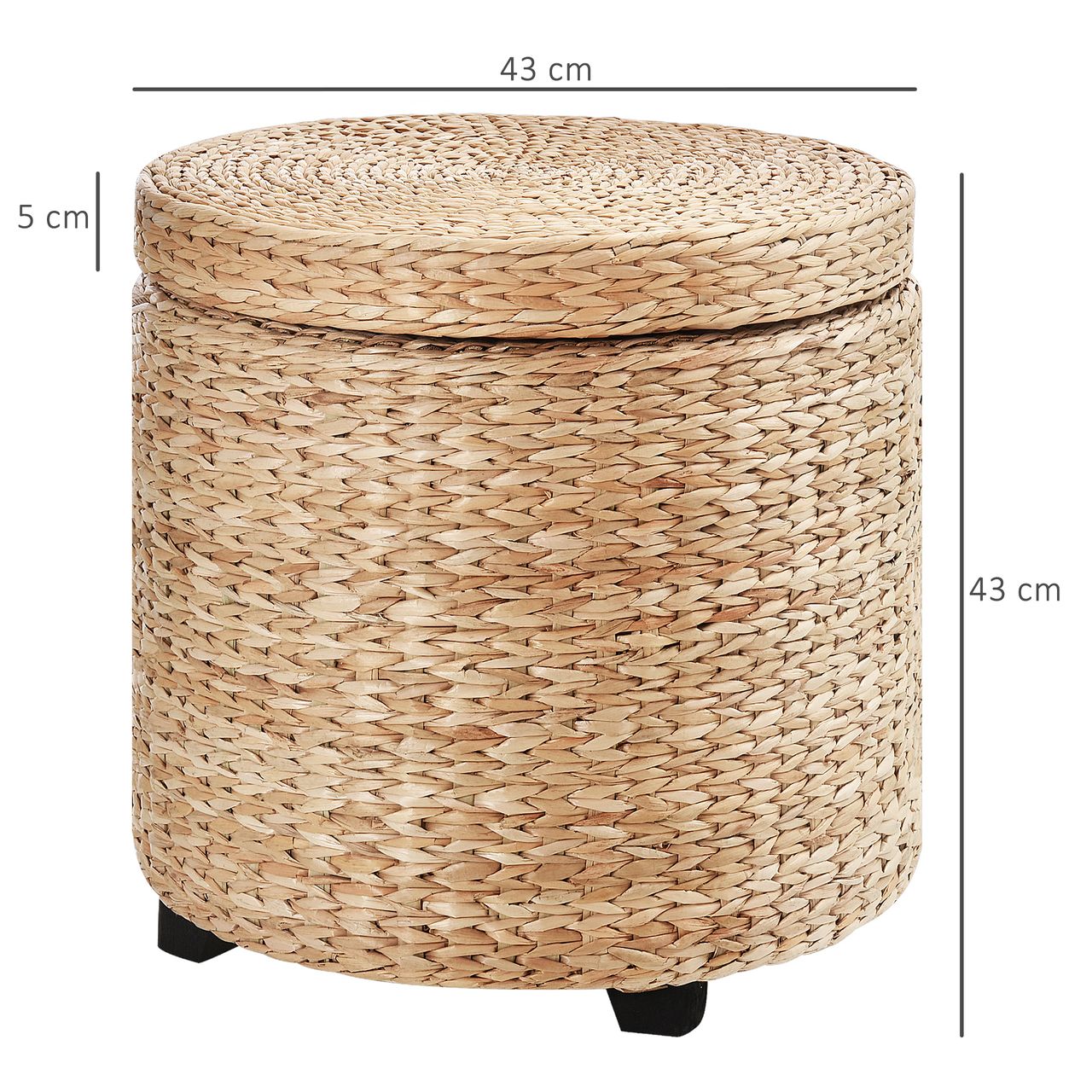 HOMCOM Sitzhocker mit Stauraum, Fußhocker, Fußstützen Hocker, Aufbewahrungsbox, Deckel Abnehmbar, Stroh Rattan, Khaki, Ø43 x 43 cm