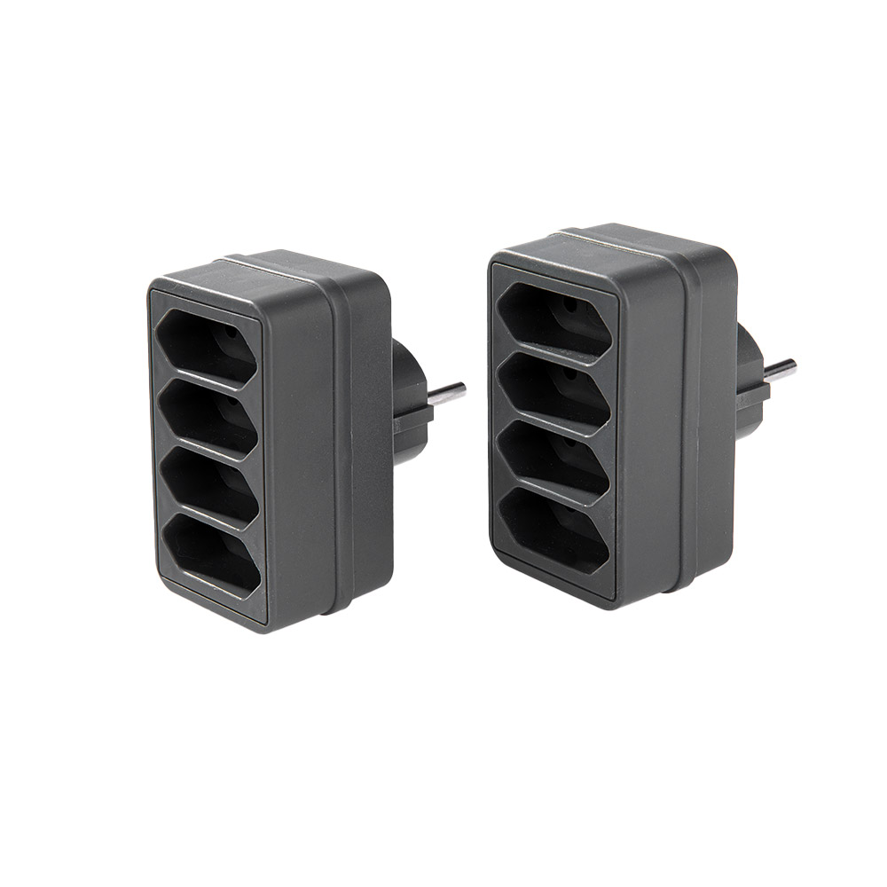 Powertec Electric 4-fach Steckdosenadapter - Grau, 2er-Set