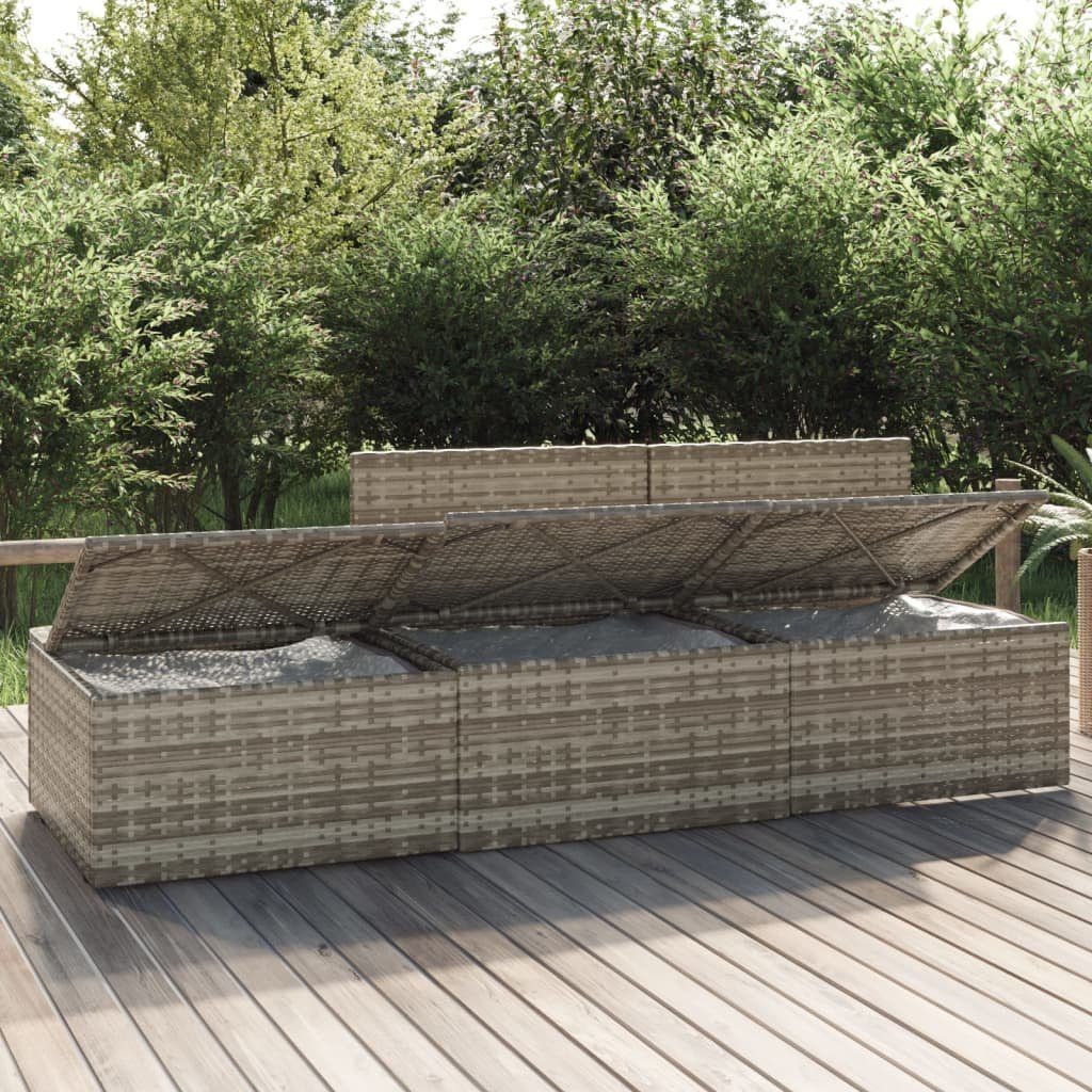 vidaXL Loungesofa 3-tlg. Garten-Lounge-Set mit Kissen Grau Poly Rattan, 1 Teile