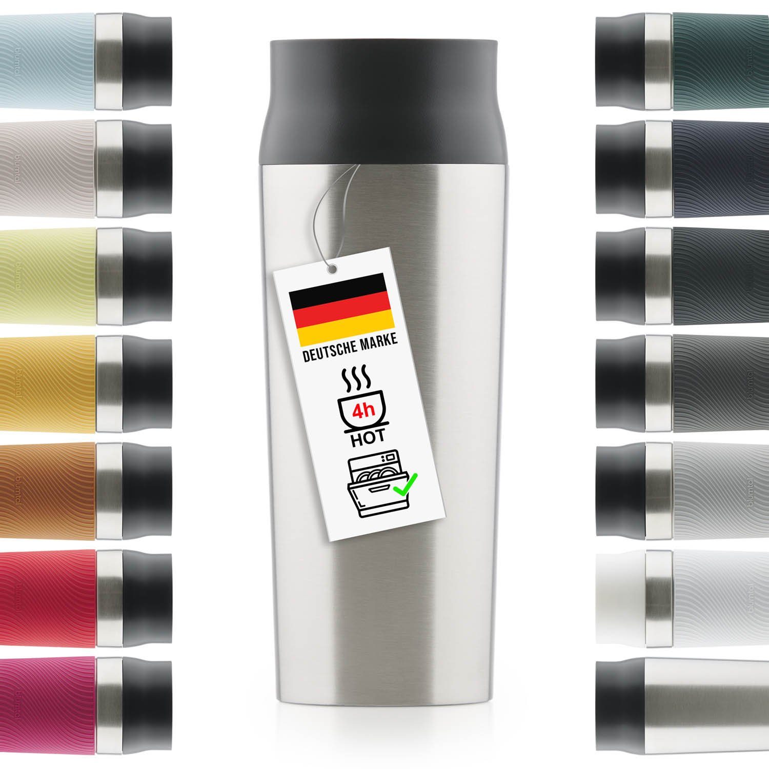 Blumtal Isolierflasche Thermobecher Classic aus Edelstahl - auslaufsicher Kaffeebecher to go, hält 4h heiß/ 8h kalt, 360° Trinköffnung, Easy Quick-Press-Verschluss