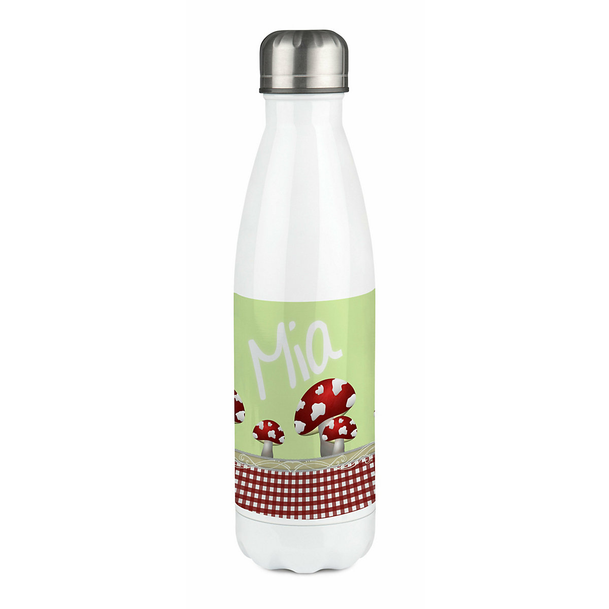 Edelstahl Kinder Thermoflasche / Trinkflasche bunt Pilz Farbe rot Spülmaschinenfest, Auslaufsicher, Bruchfest, Doppelwandig, Für Heißgetränke geeignet, Mit Deckel, Isoliert