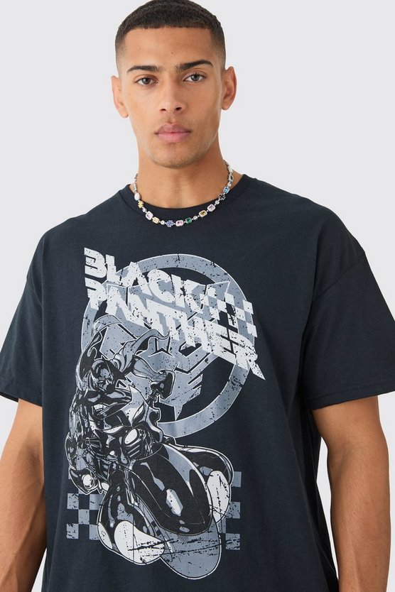 Oversize T-Shirt mit lizenziertem Black Panther Biker-Print