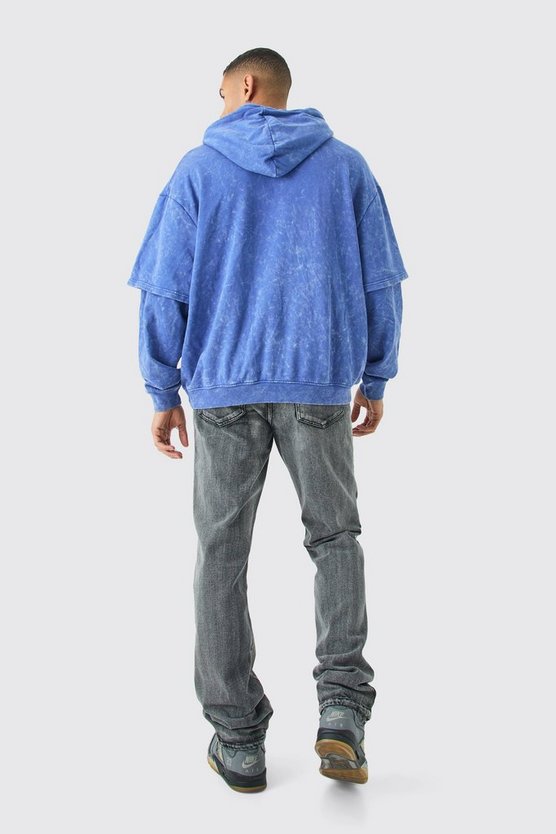 Bestickter Oversize Hoodie mit Acid-Waschung