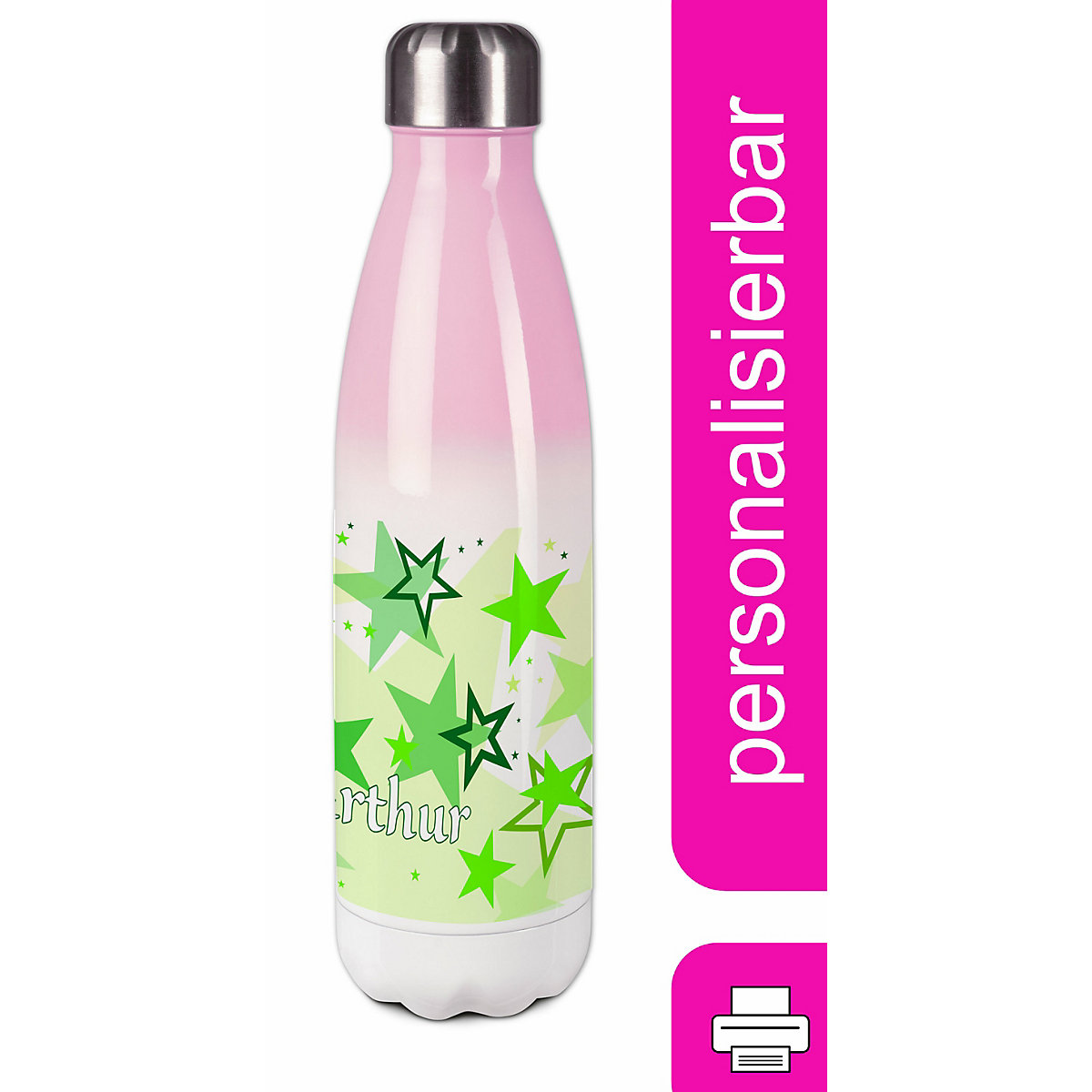 Edelstahl Kinder Thermoflasche / Trinkflasche bunt Sternenhimmel Farbe grün Spülmaschinenfest, Auslaufsicher, Bruchfest, Doppelwandig, Für Heißgetränke geeignet, Mit Deckel, Isoliert