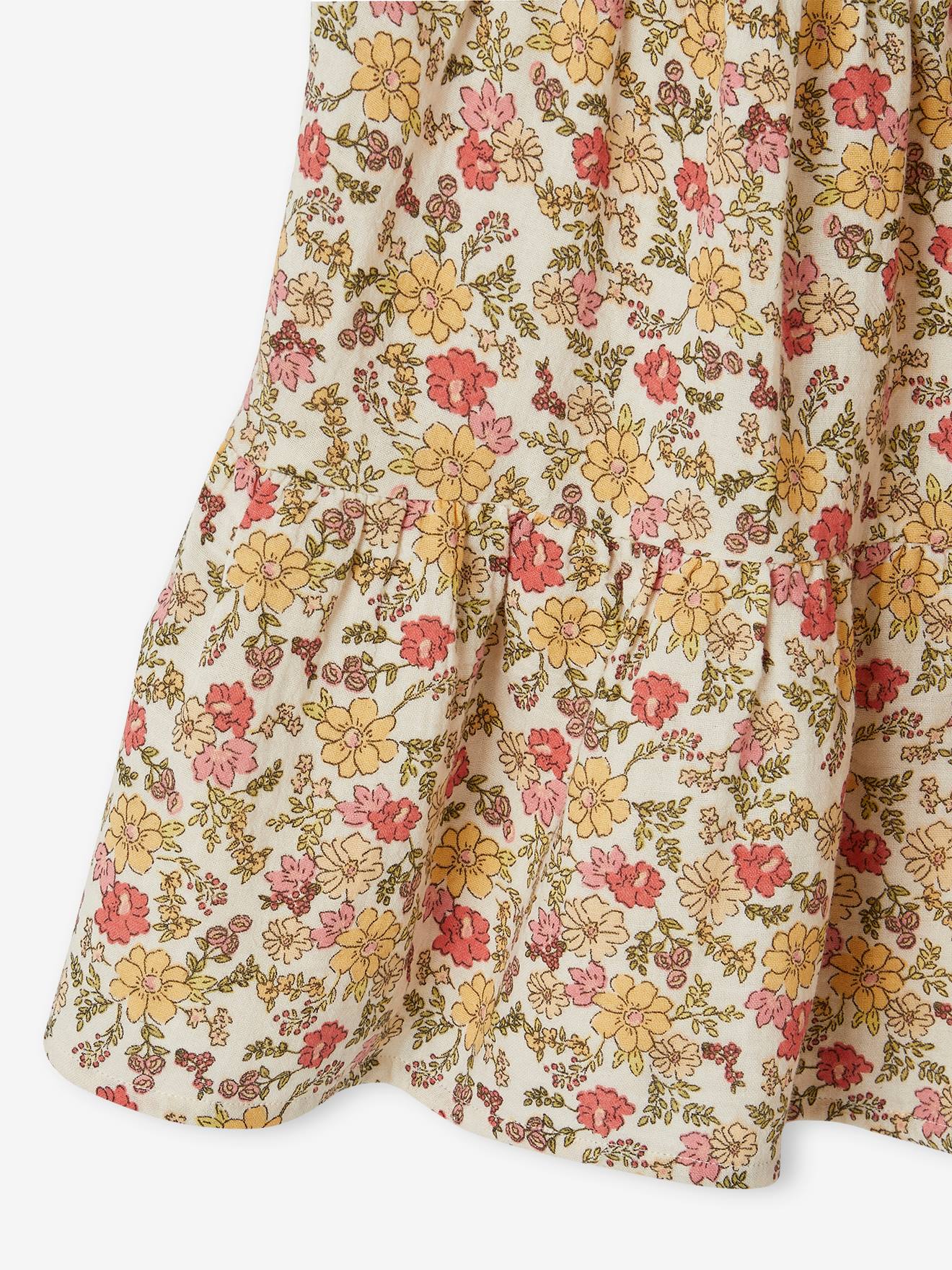 Vertbaudet Langes Mädchen Trägerkleid - orange bedruckt
