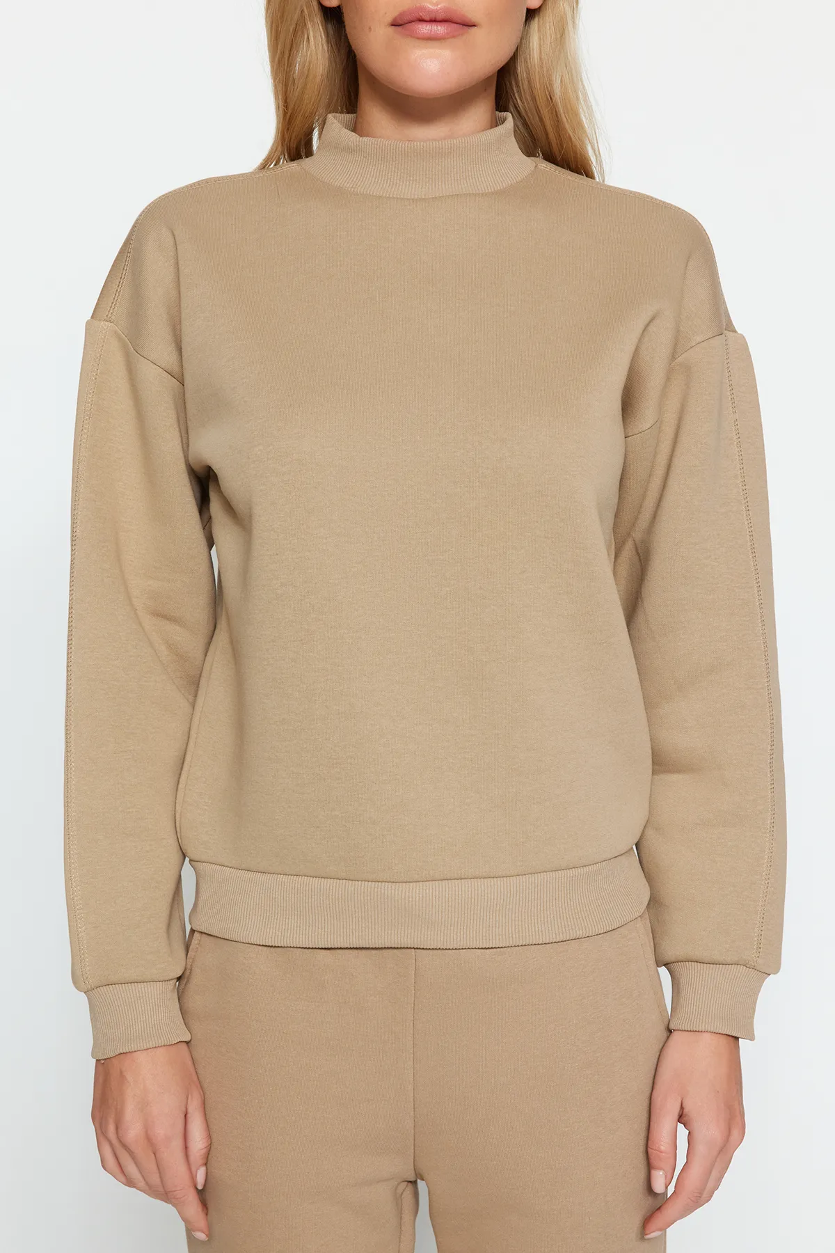 Trendyol Collection  Nerz Dickes Innenfleece Stehkragen Entspannte/Bequeme Passform Strick-Sweatshirt TWOAW20SW0584