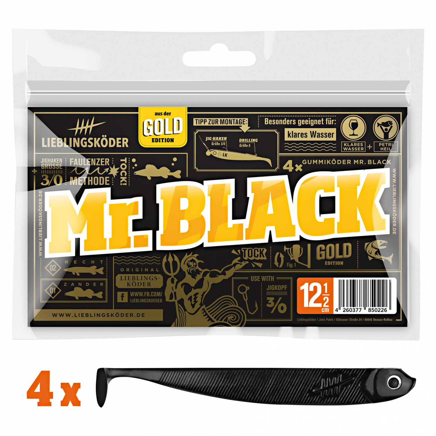 Lieblingsköder Gummifisch Zanderköder (12,5 cm, Mr. Black)