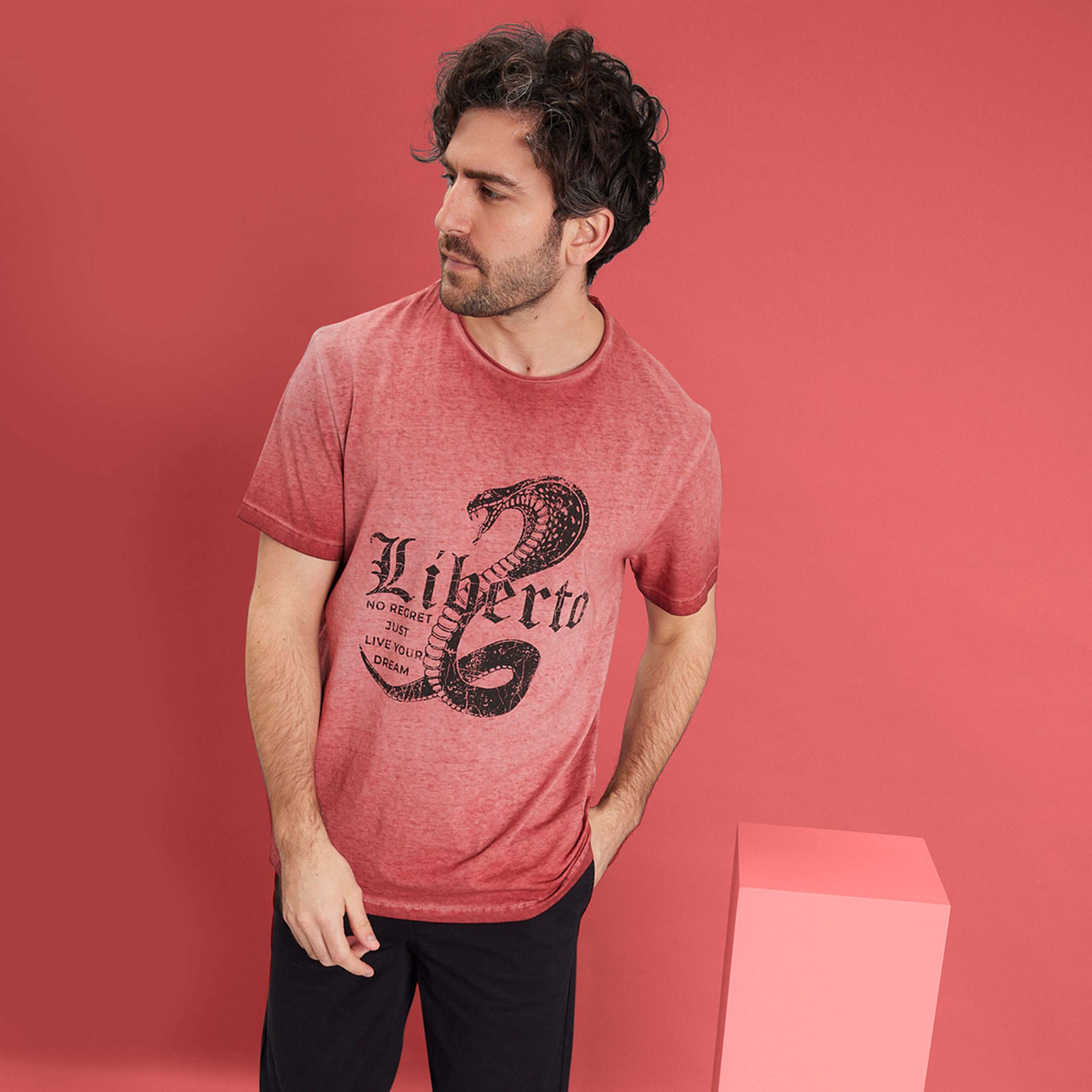 T-shirt manches courtes coton Liberto bordeaux homme | La Halle