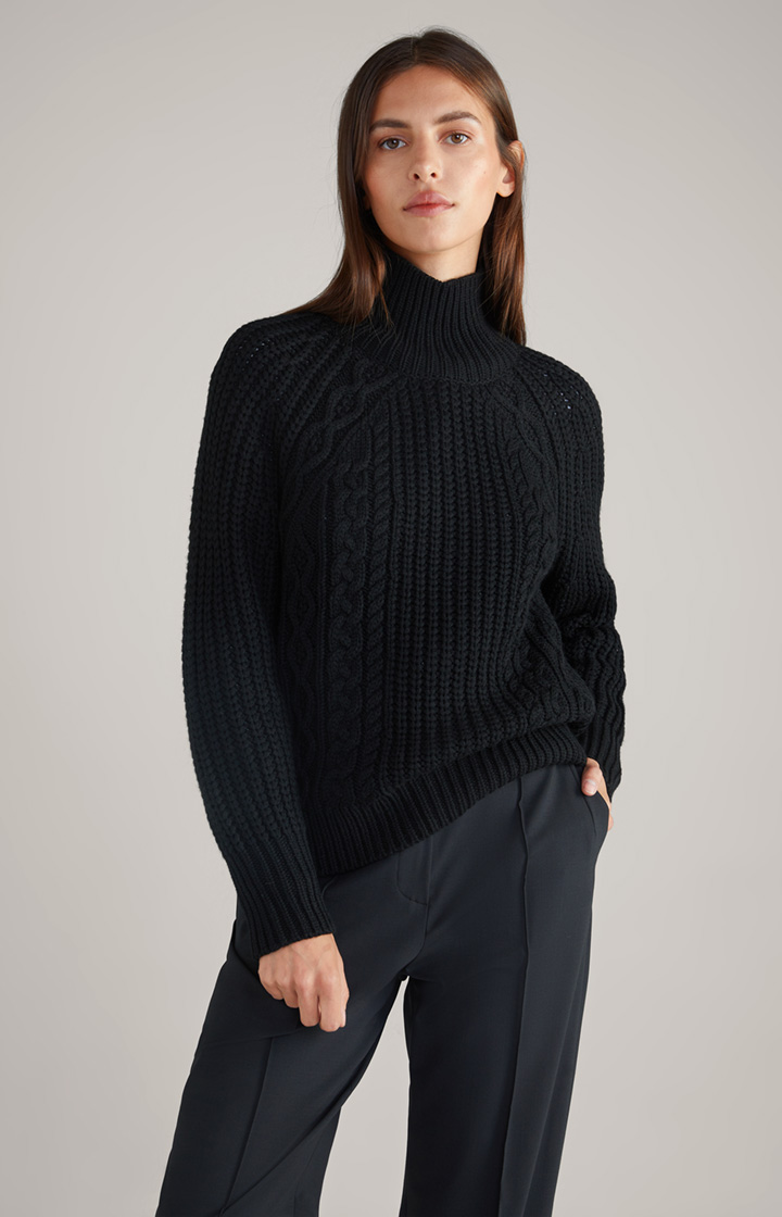 Schurwoll-Mix-Pullover in Schwarz