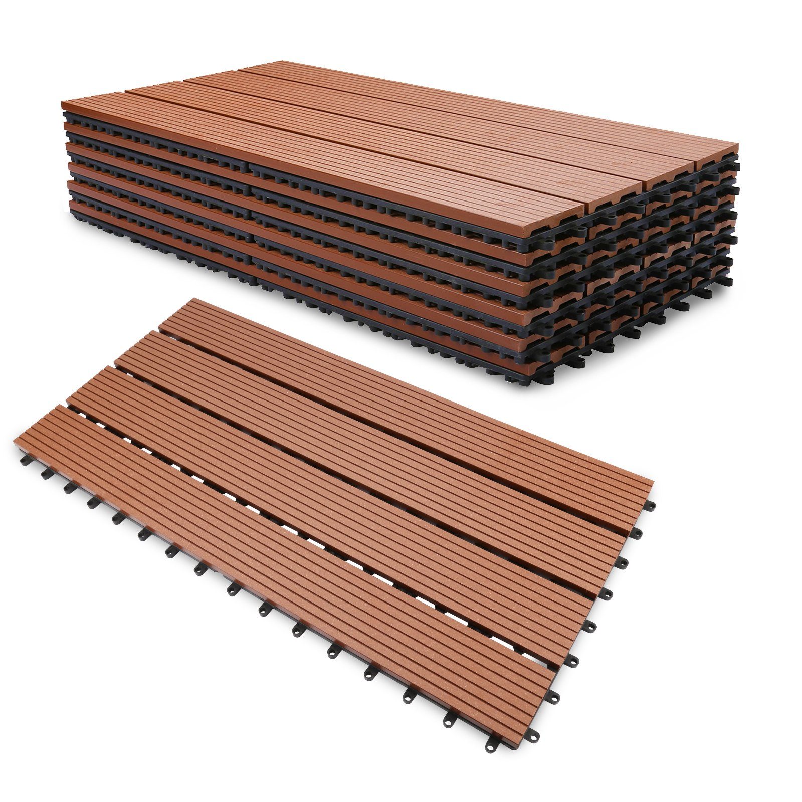 Gimisgu Holzfliesen WPC Fliesen 12 Stück 2m² 60x30 cm Terrassendielen Holzfliesen, mit klicksystem für Terrassen und Balkon
