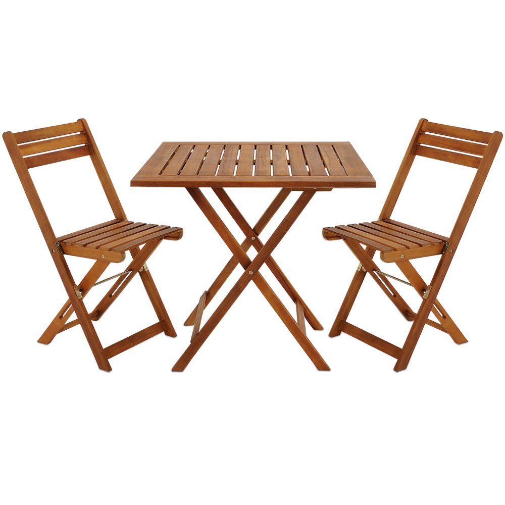 Casaria Balkonset Casaria, 3-Tlg Holz Klappbar Wetterfest 160kg Belastbarkeit Akazie 2 Personen