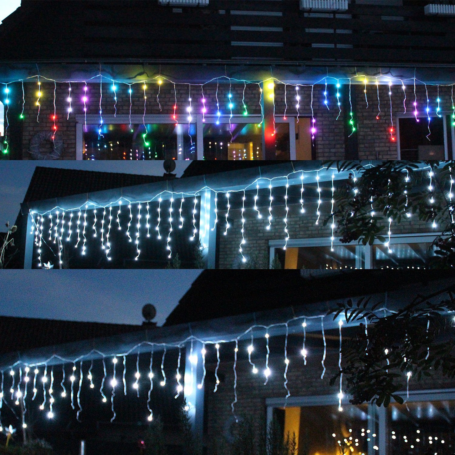 Arnusa LED-Lichterkette Eisregen RGB+W Smart LED viele Leuchtfarben Timer Snowfall Effekt, 212-flammig, mit Fernbedienung eindrucksvolle Effekte