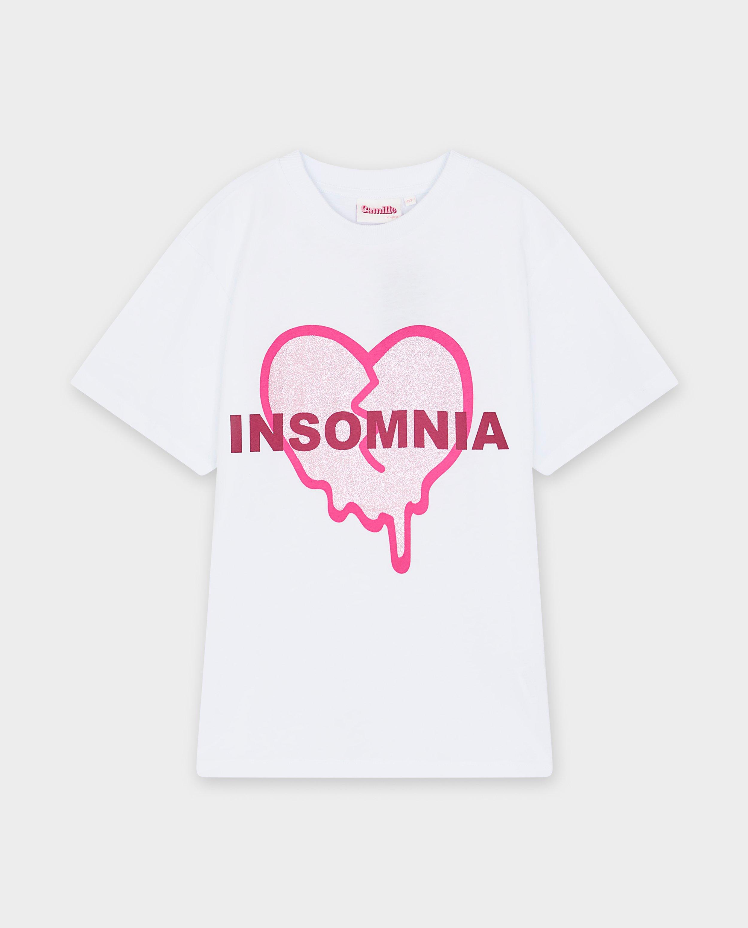CAMILLE Insomnia póló csillámos mintával, unisex, 4-14 éves, fehér