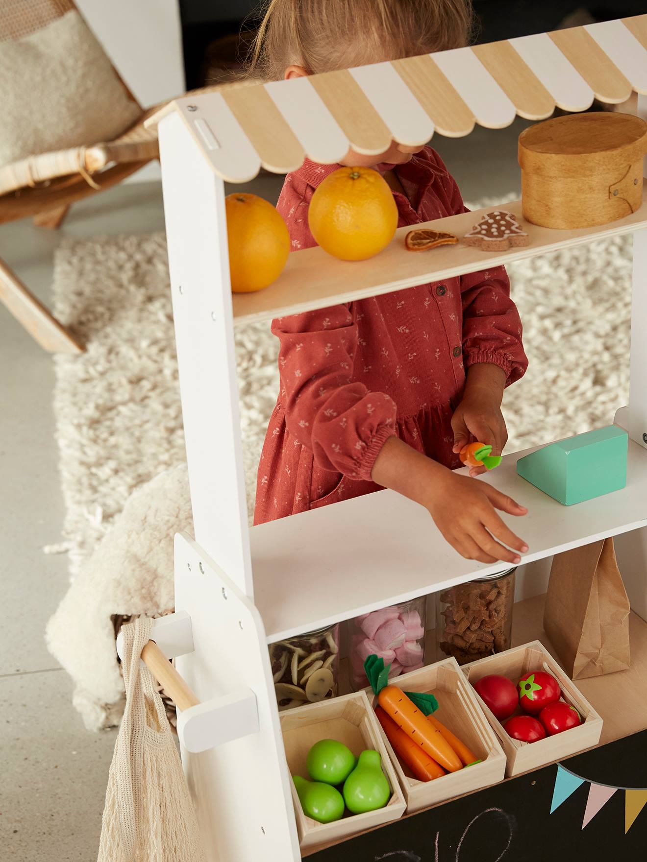 Vertbaudet Kinder Kaufladen mit Obst und Gemüse, Holz FSC - mehrfarbig