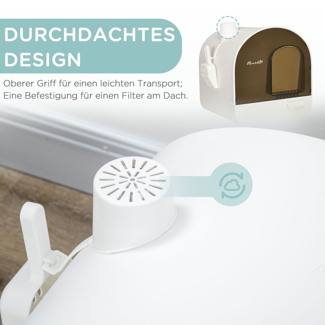 PawHut Katzentoilette Katzenklo mit Haube und Deckel Katzenstreu Matte Weiß