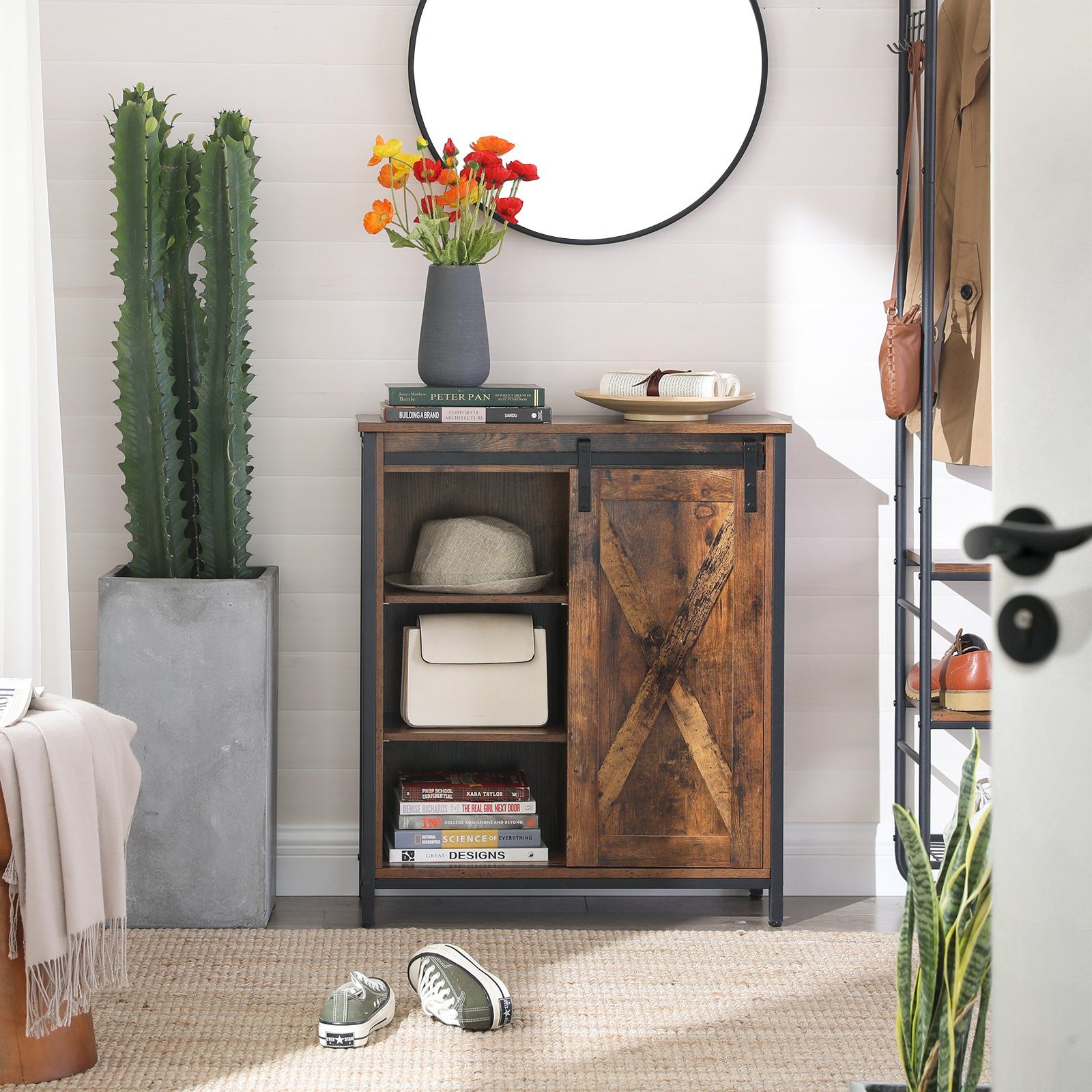 VASAGLE Aktenschrank Sideboard mit Schiebetür, verstellbaren Regalebenen