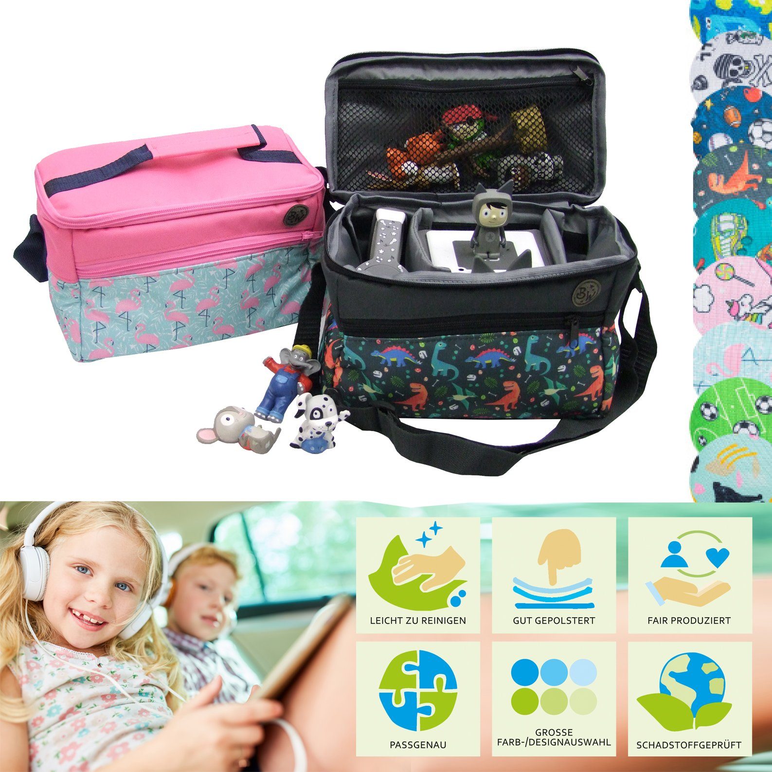 BambiniWelt by Rafael K. Aufbewahrungstasche Tasche für Toniebox Tigerbox für Musikbox Hörwürfel Innenfächer, innere Fächer dank Klettband frei verstellbar