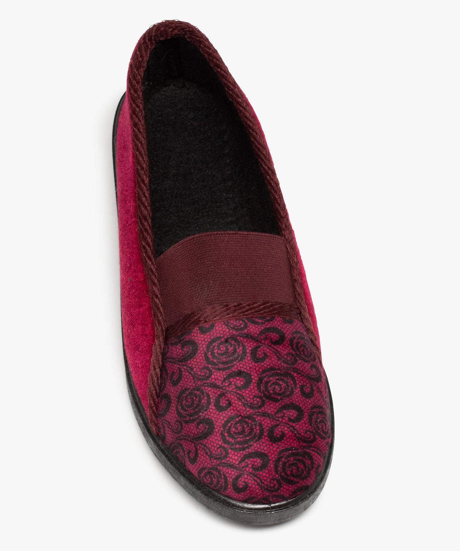 Chaussons femme confort en velours dessus élastiqué rouge fonce | GEMO