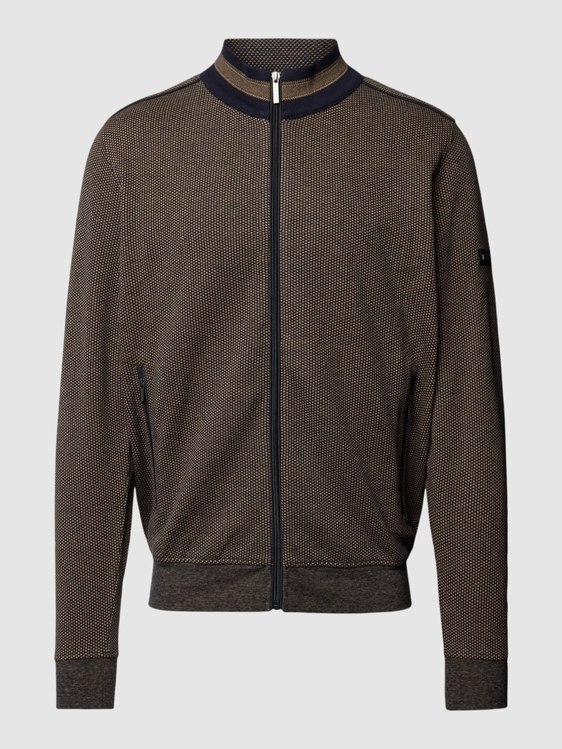 Sweatjacke mit Stehkragen und Reißverschlusstaschen in beige