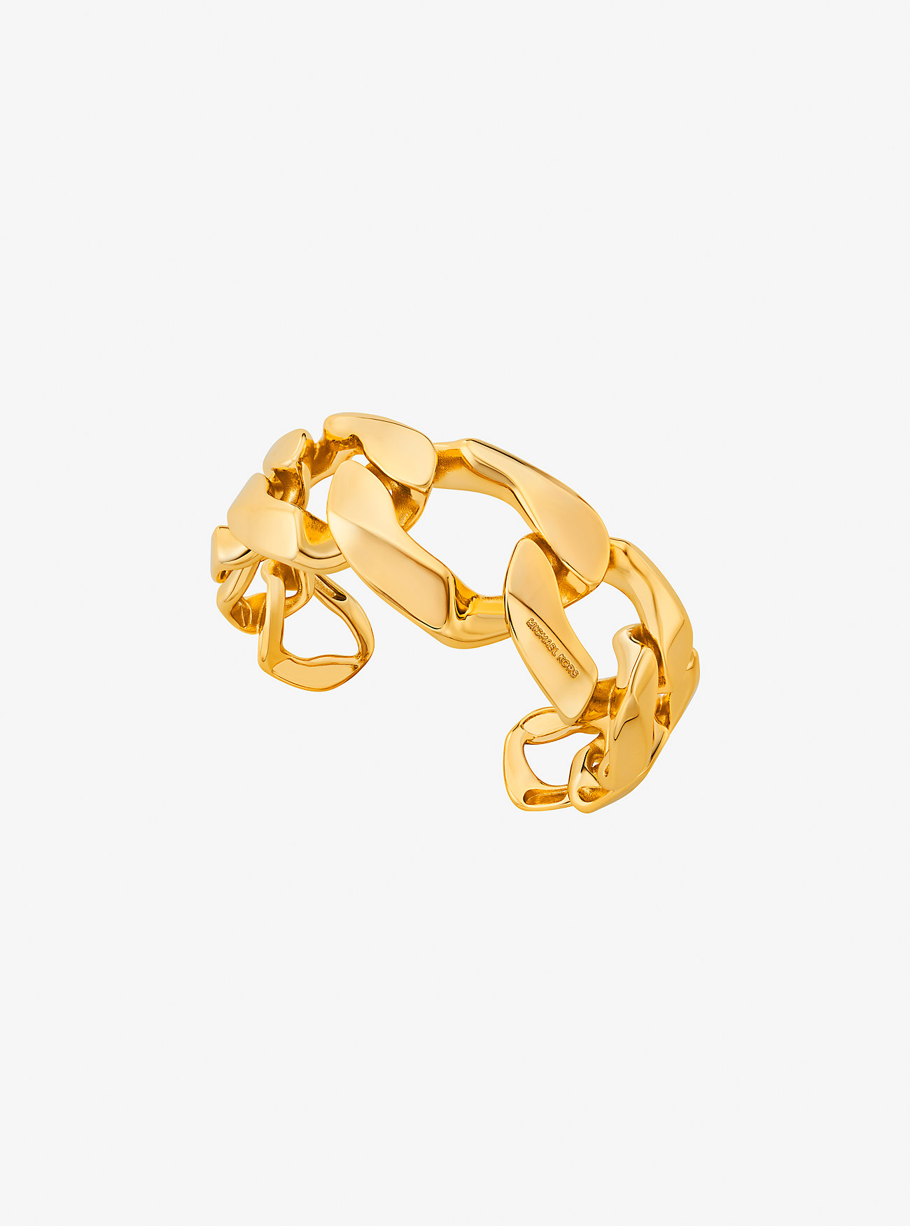 Bracciale rigido in ottone placcato metalli preziosi con catena a maglie piatte - ORO