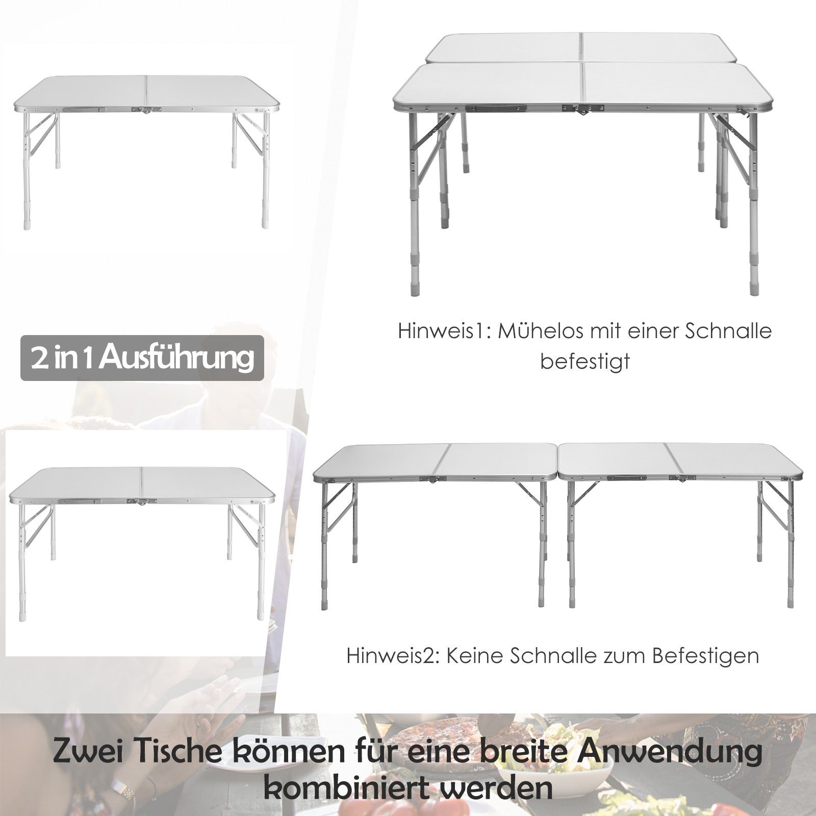 COSTWAY Campingtisch Klapptisch, höhenverstellbar & klappbar