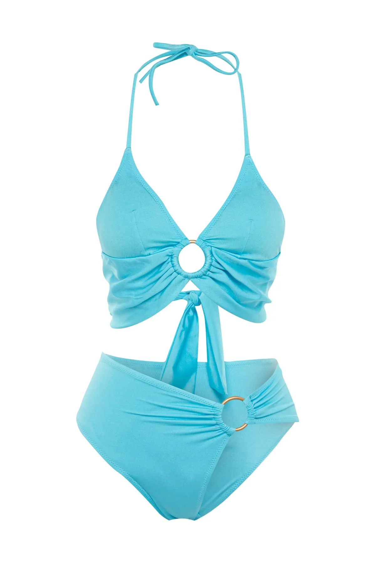 Trendyol Collection  Bikini-Set mit hoher Taille und normalem Bein und türkisfarbenen Dreieck-Accessoires TBESS23BT00073