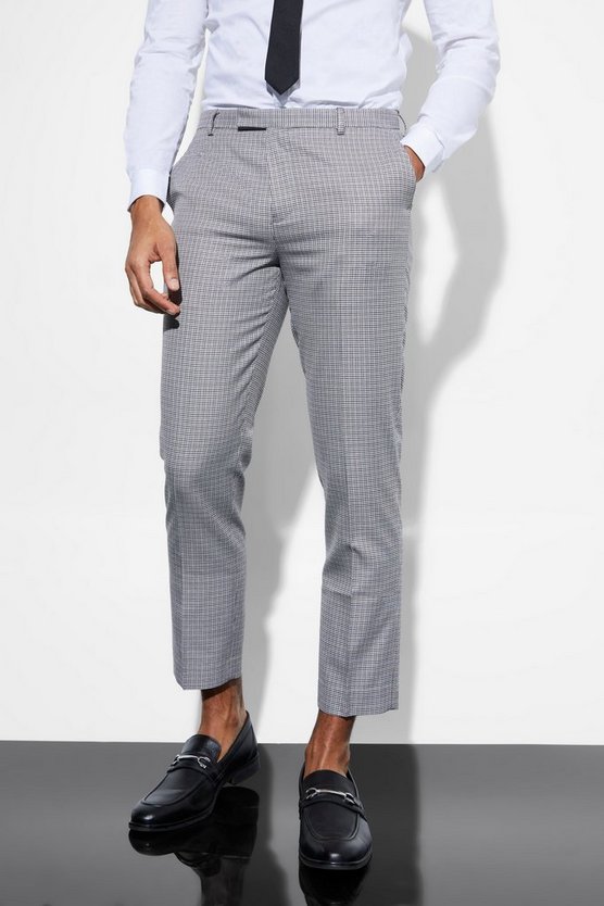 Slim-Fit Anzughose mit Hahnentritt-Print