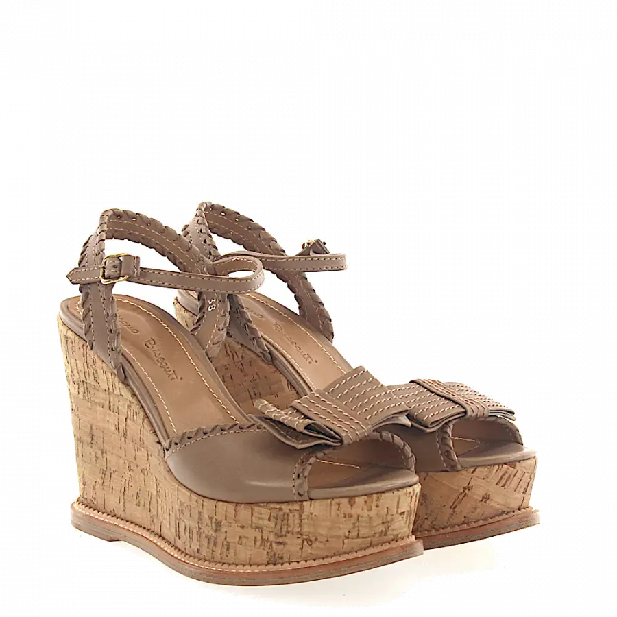 Rossano Bisconti - Wedge Sandalen 592 Leder braun Schleife - grau