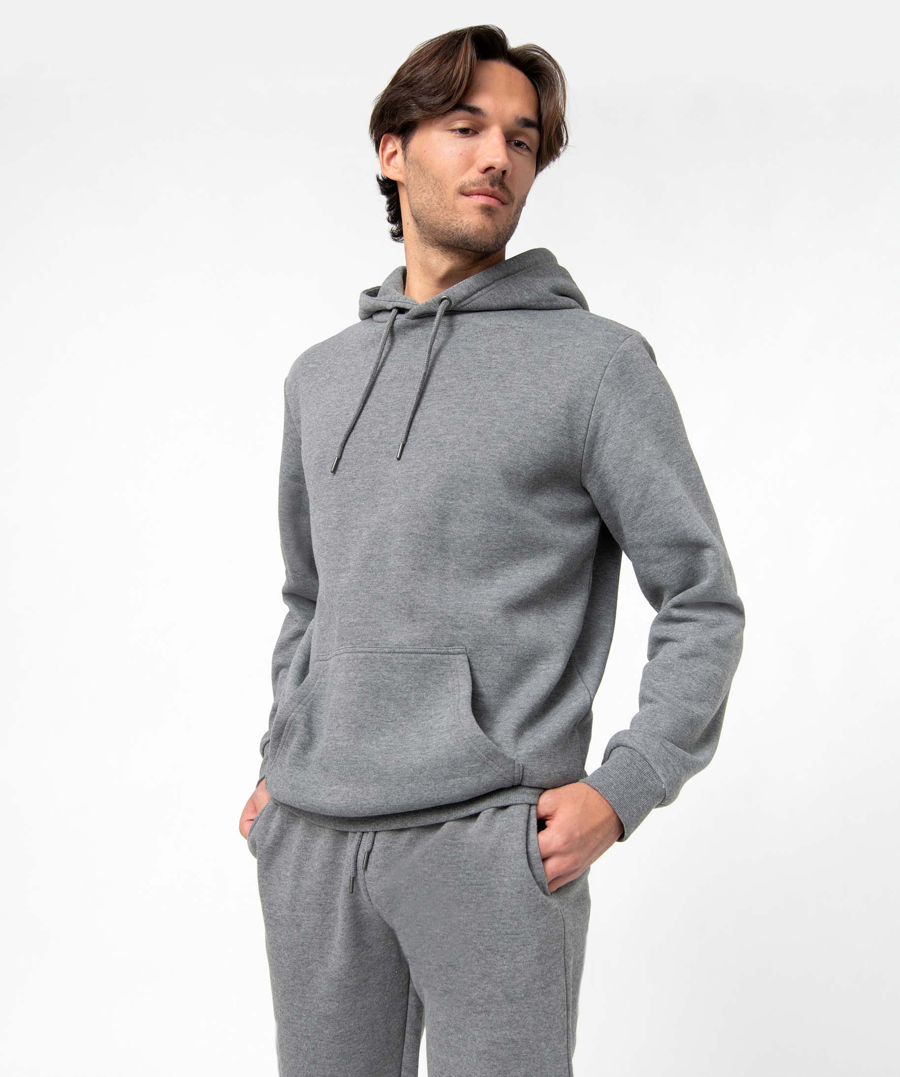 Sweat homme à capuche intérieur molletonné gris | GEMO