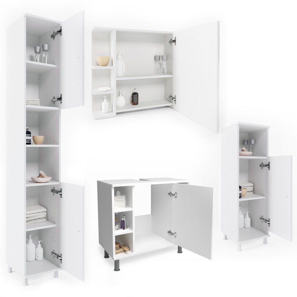 Vicco Badmöbel-Set Badezimmerset FYNN Weiß Set 4, (4-er Set, 4-St., 4-er Set)
