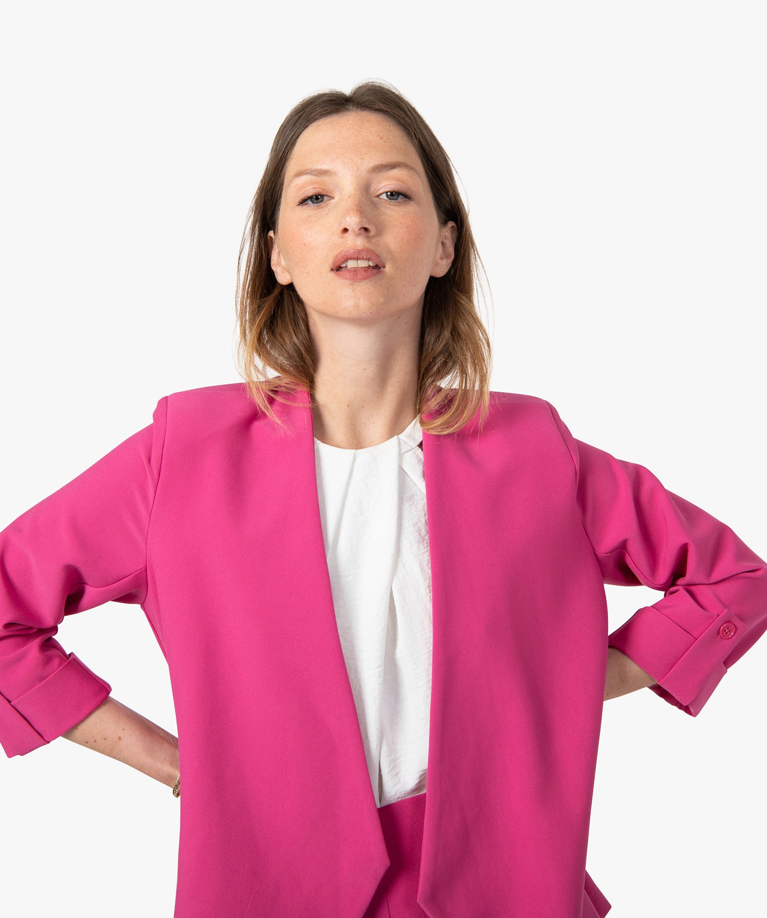 Veste femme avec manches retroussées rose | GEMO
