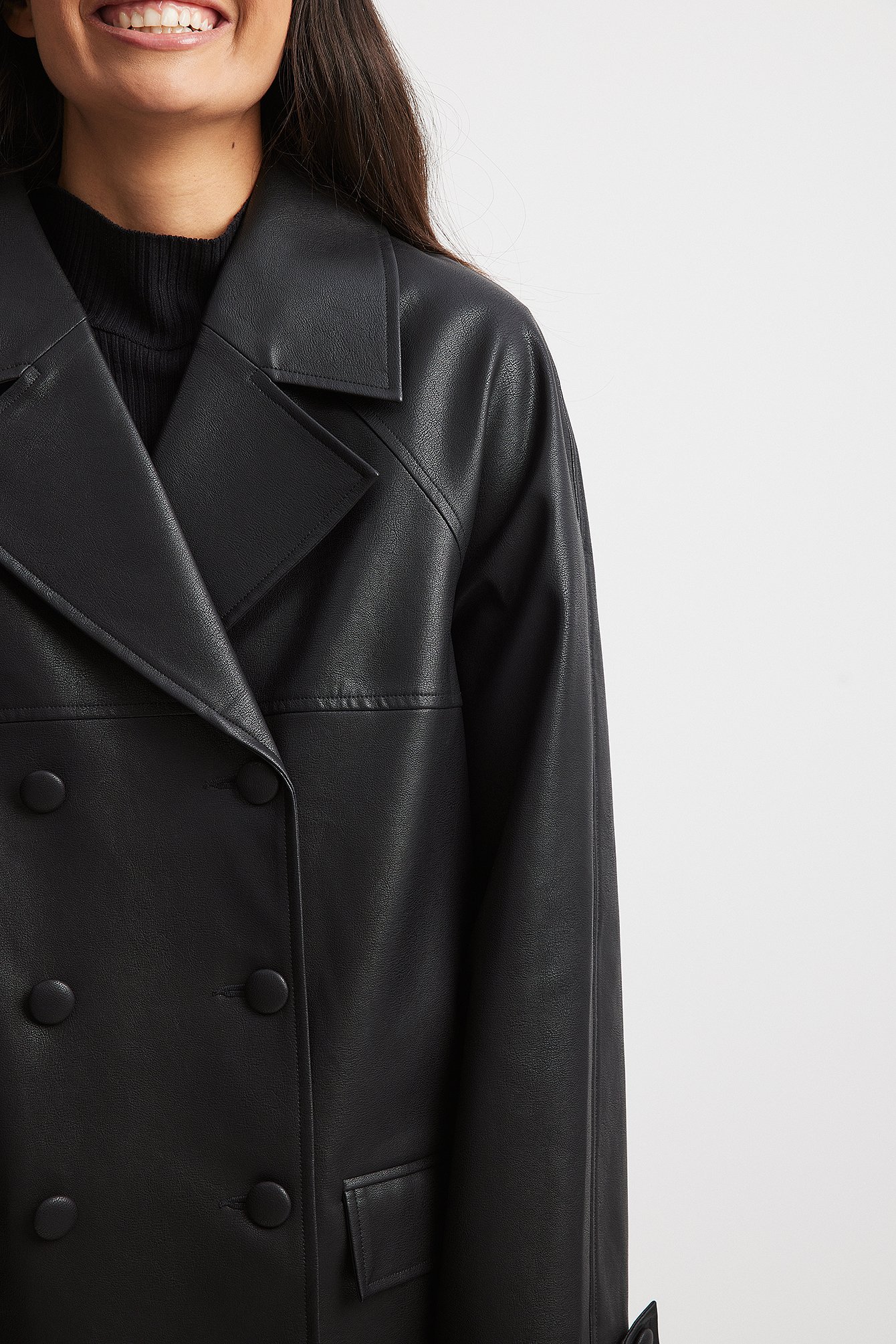 Doppelreihige Oversize-PU-Jacke