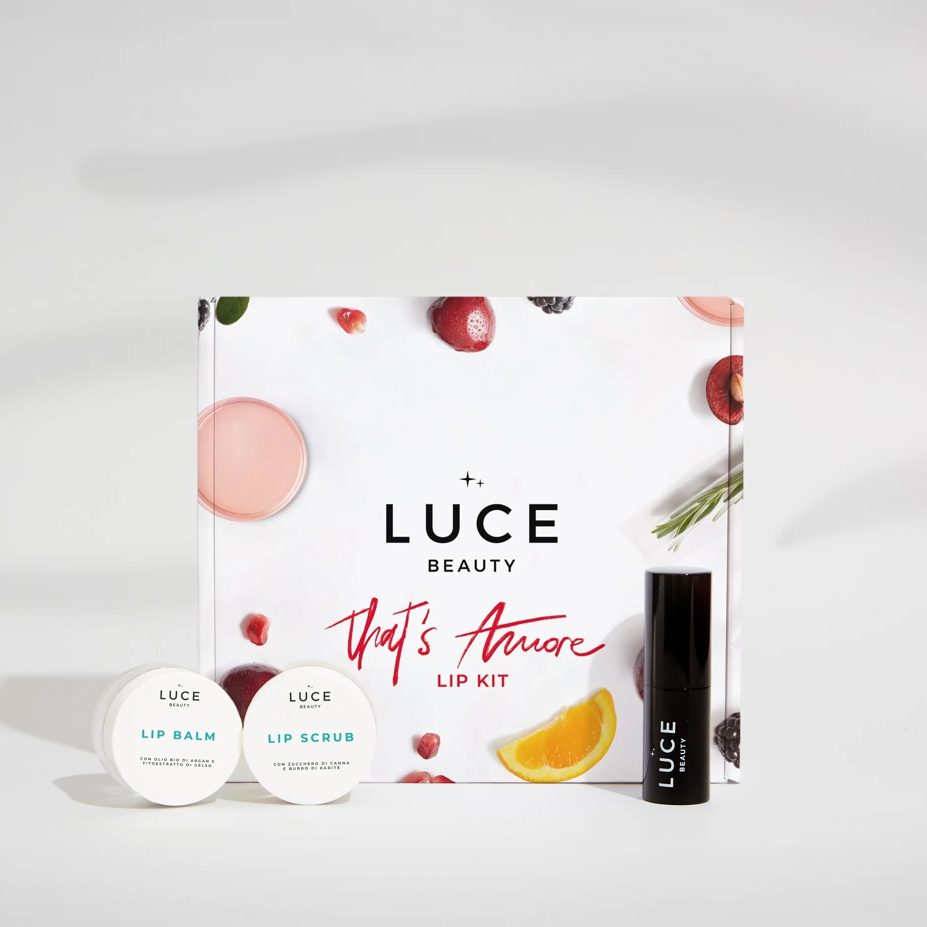 Kit labial That's Amore: set hidratante, set para ojos y labios, set de maquillaje, exfoliante labial, bálsamo labial, lápiz labial.