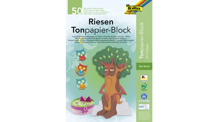 folia Riesen-Tonpapierblock 50 Blatt 24 x 34 cm sortiert