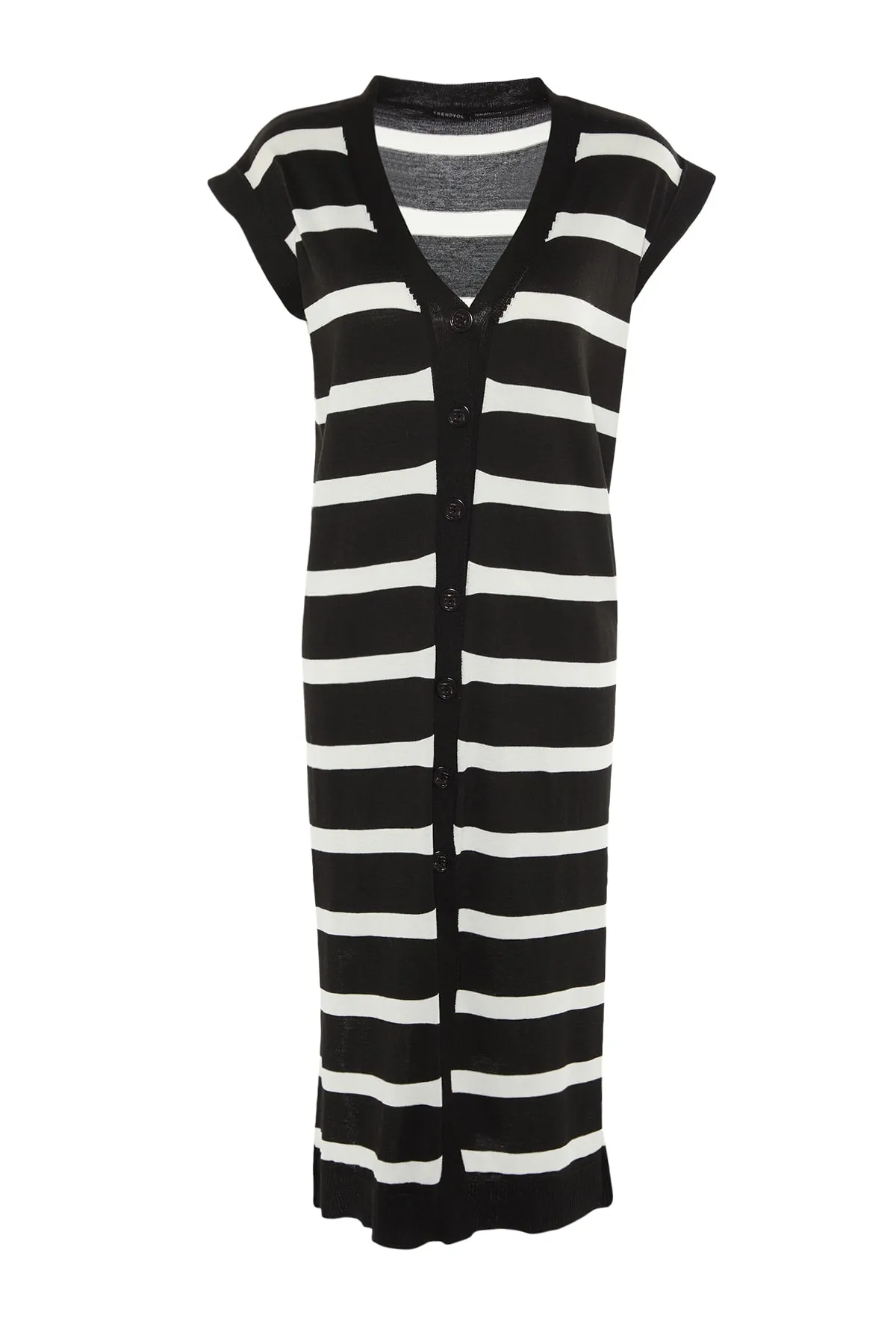 Trendyol Collection  Übergroßes, ecrufarbenes, gestreiftes Midi-Strickkleid - TWOSS22EL1076