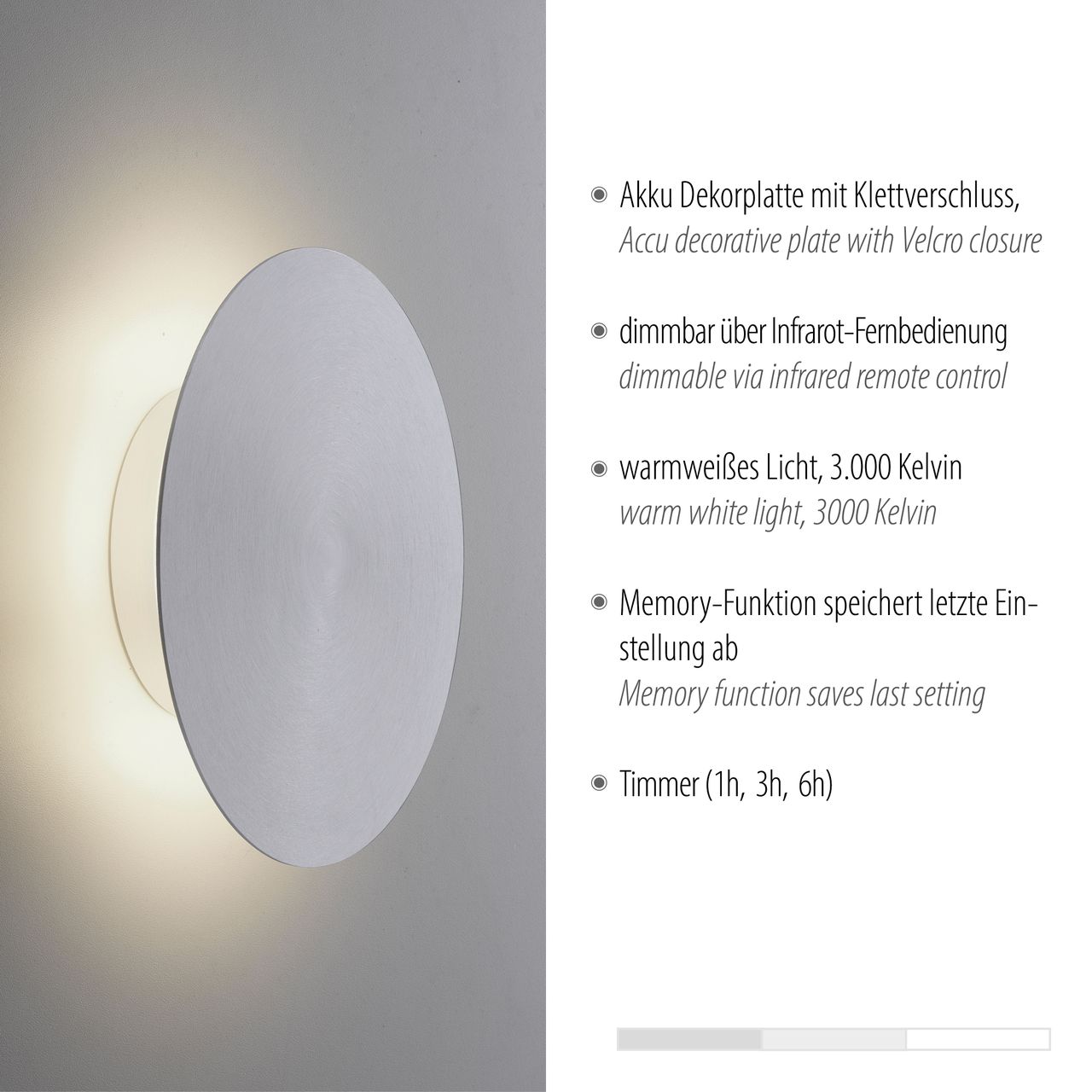 Paul Neuhaus LED Wandleuchte AKKU PUNTUA, Akkubetrieb, Klettverschluss, aluminium