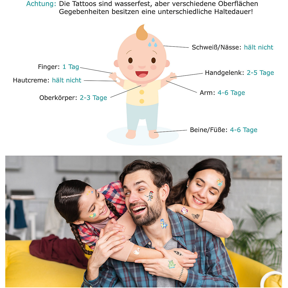 Tattoo Set, Wasserfarben Mädchen